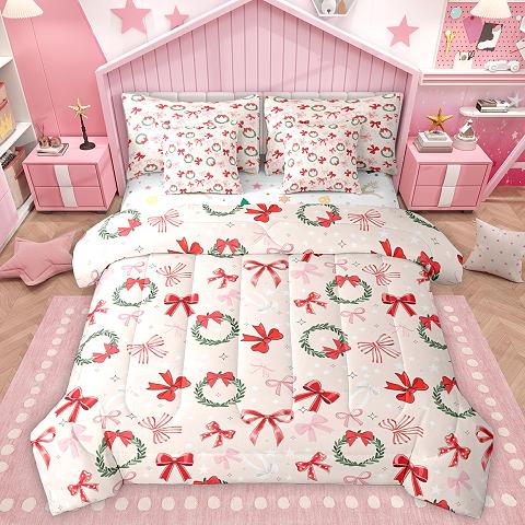 thumbnail video image 2 of Homewish Merry Christmas 7-Piece Bedding Comforter Set,Cartoon Gingerbread House King Bedding Sets,Pink White Brown Bed Sheets For Kids,Breathable Home Decor Reversible, 2 of 9