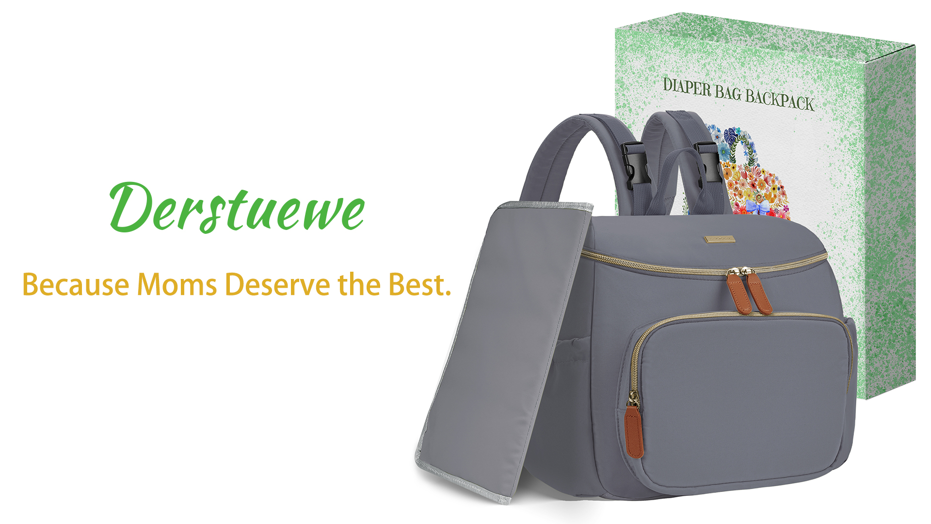 thumbnail video image 2 of Derstuewe Diaper Bag Backpack, 15L Small Diaper Baby Bag for Mom with Changing Pad, Dark Grey, 2 of 8