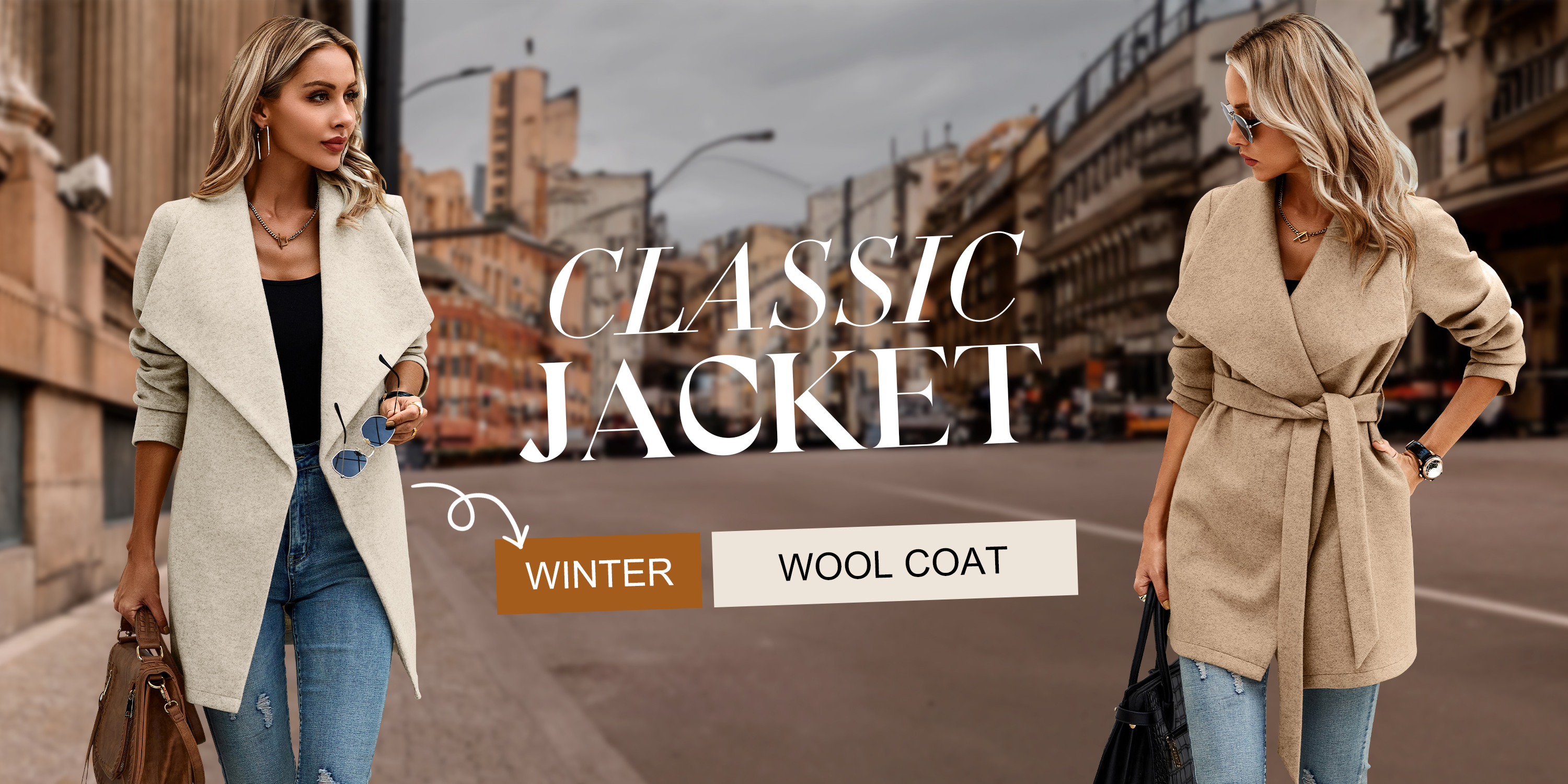 thumbnail video image 2 of NAYTOAO Women's Lapel Belted Wrap Coat Open Front Mid Length Wool Blend Jacket Casual Fall Winter Outerwear, 2 of 7