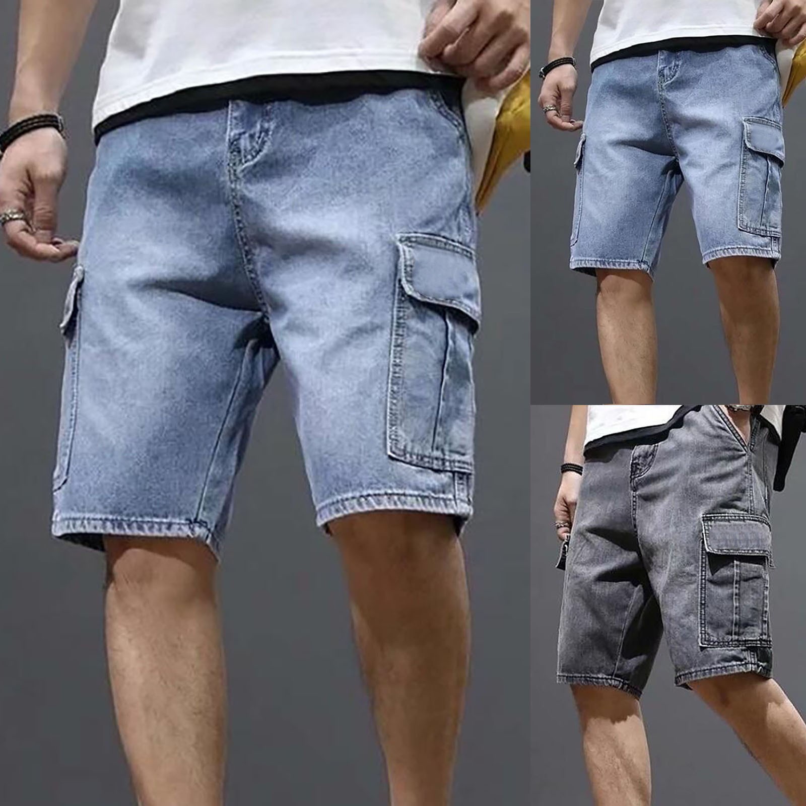 thumbnail video image 2 of BKQCNKM Men'S Pants Mens Pants Solid Color Denim Shorts Men'S Medium Pants Five Point Pants Suit Shorts Cargo Pants Long Johns For Men Blue M, 2 of 10