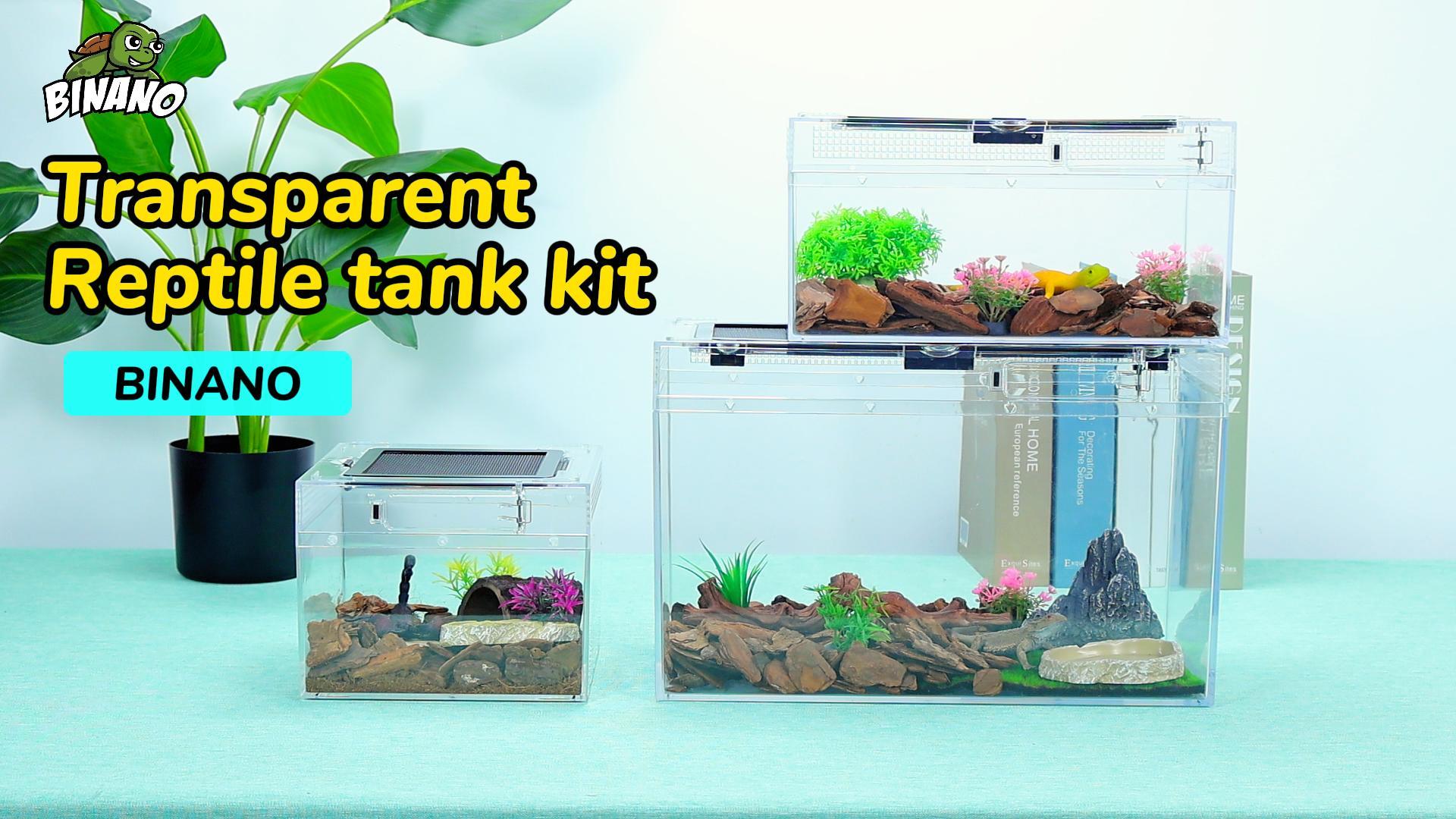 thumbnail video image 2 of Gecko Tank & Reptile Terrarium Kit with Heat Lamp, Spray Bottle, Tools & Hideout - Perfect Habitat for Lizards, Snakes, Turtles, Hermit Crabs, Frogs, Jumping Spiders 8x8x6 Inch, 2 of 9