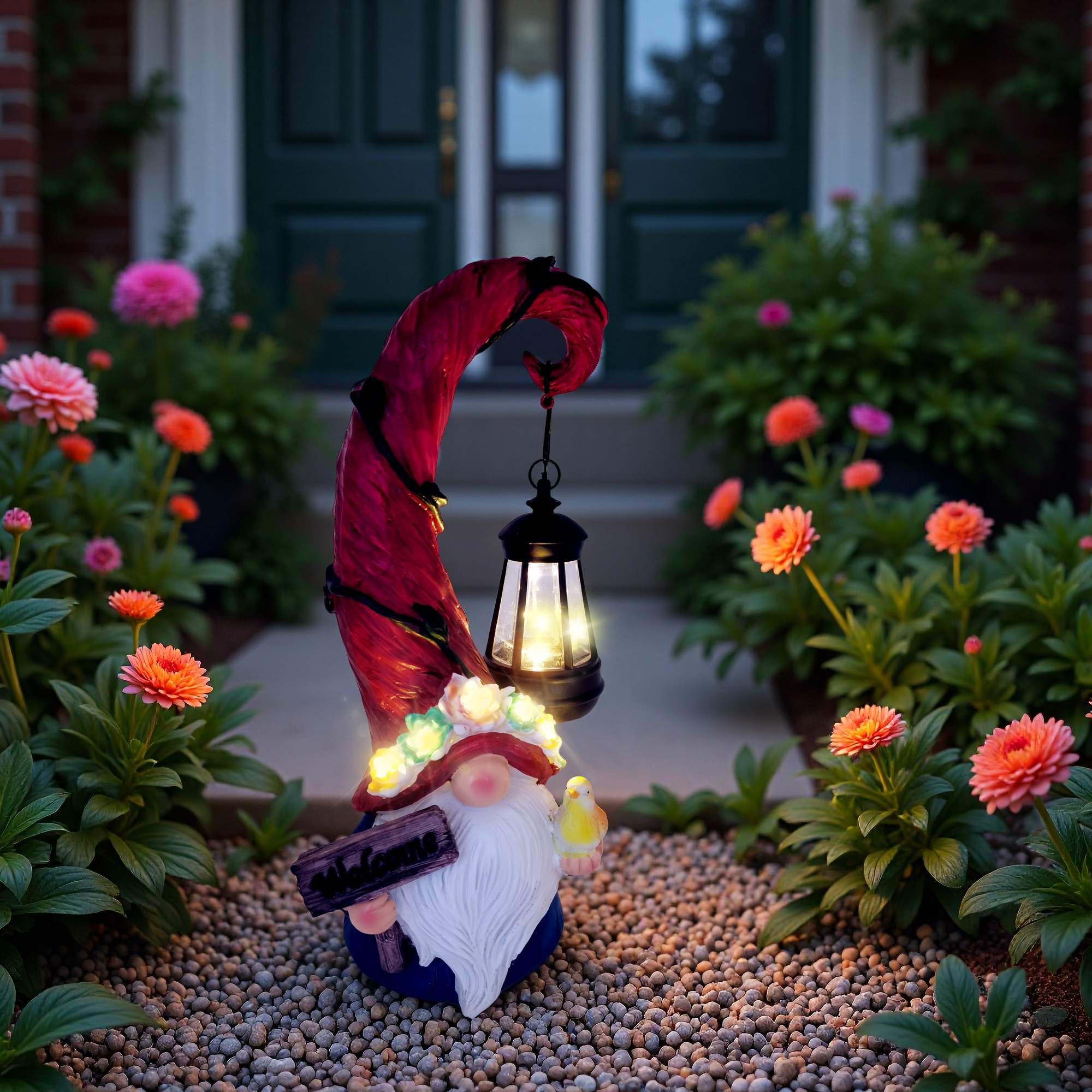 thumbnail video image 2 of Solar Garden Decor Long Hair Gnome Statue Solar Lights Outdoor with Succulent & Lantern for Balcony,Garden,Patio,Yard,Lawn, Led Thanksgiving Housewarming Gifts, 2 of 10