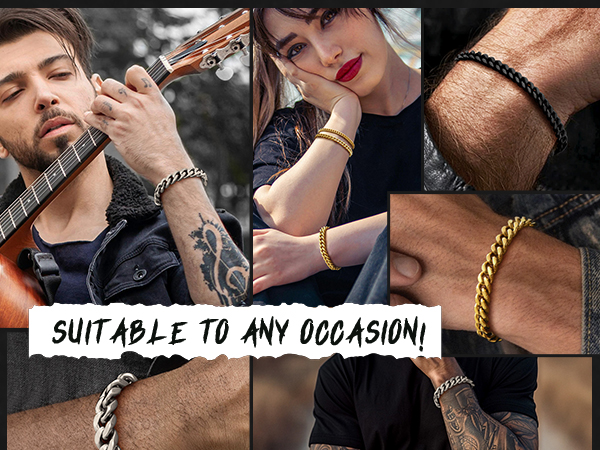 thumbnail video image 2 of FaithHeart Cuban Link Chain Bracelets for Men, Gold Plated Stainless Steel Chain Wrist Bracelets Hip Hop Jewelry Gifts for Husband Anniversary 12MM Width, 2 of 9