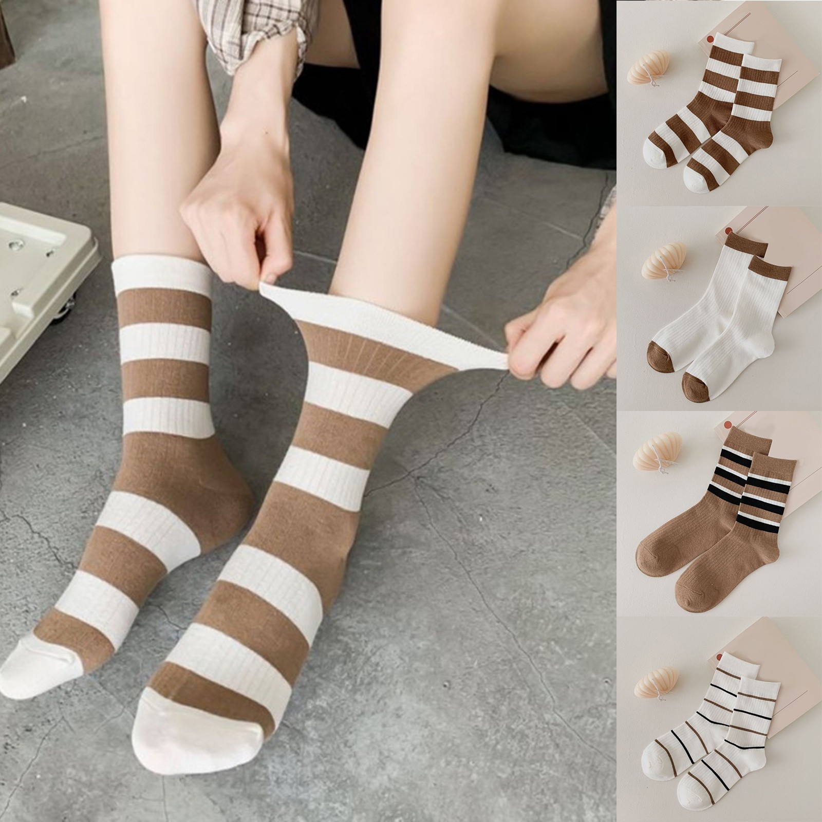 thumbnail video image 2 of GZWYHT Crew Socks,Knee High Stockings Women Autumn And Winter Pile Pile Socks In The Tube Socks Brown Retro Striped Socks Dress Socks,Slouch Socks,Cute Socks C, 2 of 5