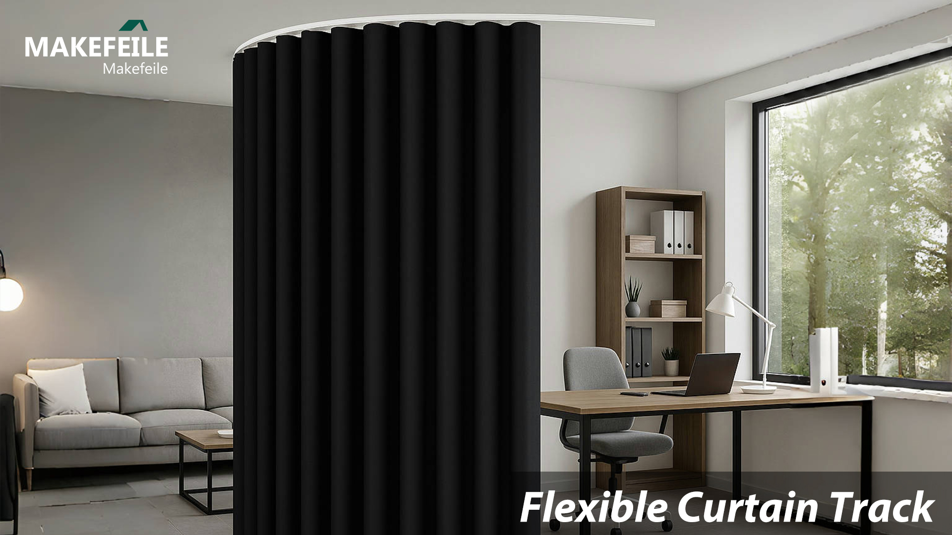 thumbnail video image 2 of MaKefeile Ceiling Wall Mounted Curtain Track with Hooks Flexible Aluminum Curtain Track Rod Room Divider Curtain Rail Hook Set,Black,6 FT, 2 of 11