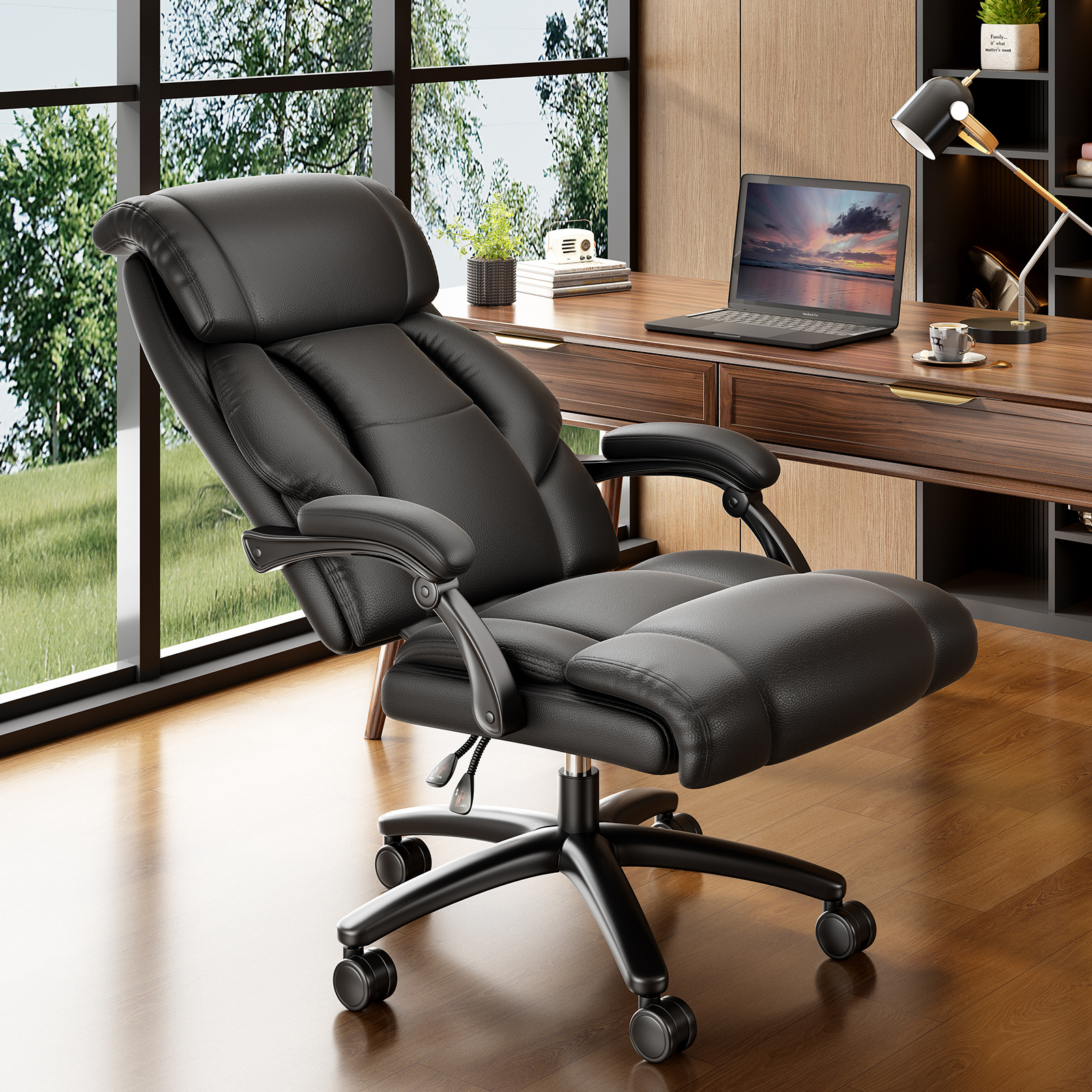 thumbnail video image 2 of iooHug Reclining Executive Office Chair, Big and Tall Desk Chair with Wide Seat, High Back Ergonomic Computer Chair, Heavy Duty Faux Leather Recliner for Home Office, 400lbs, White, 2 of 7