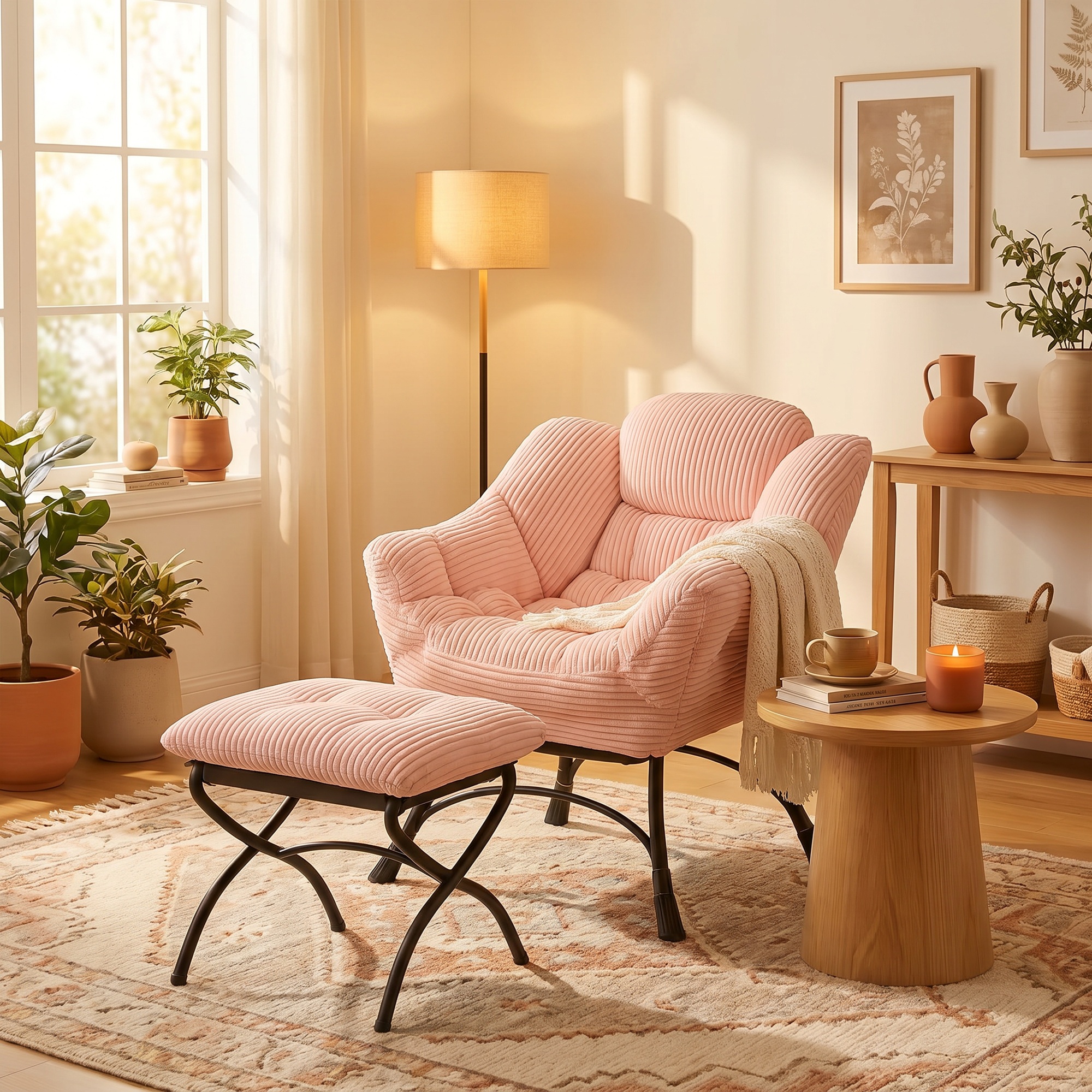 thumbnail video image 2 of Peispie Lounge Chair with Ottoman, Accent Armchair with Footrest, Upholstered Reading Chair with Padded Cushion and Metal Frame, Green, 2 of 8