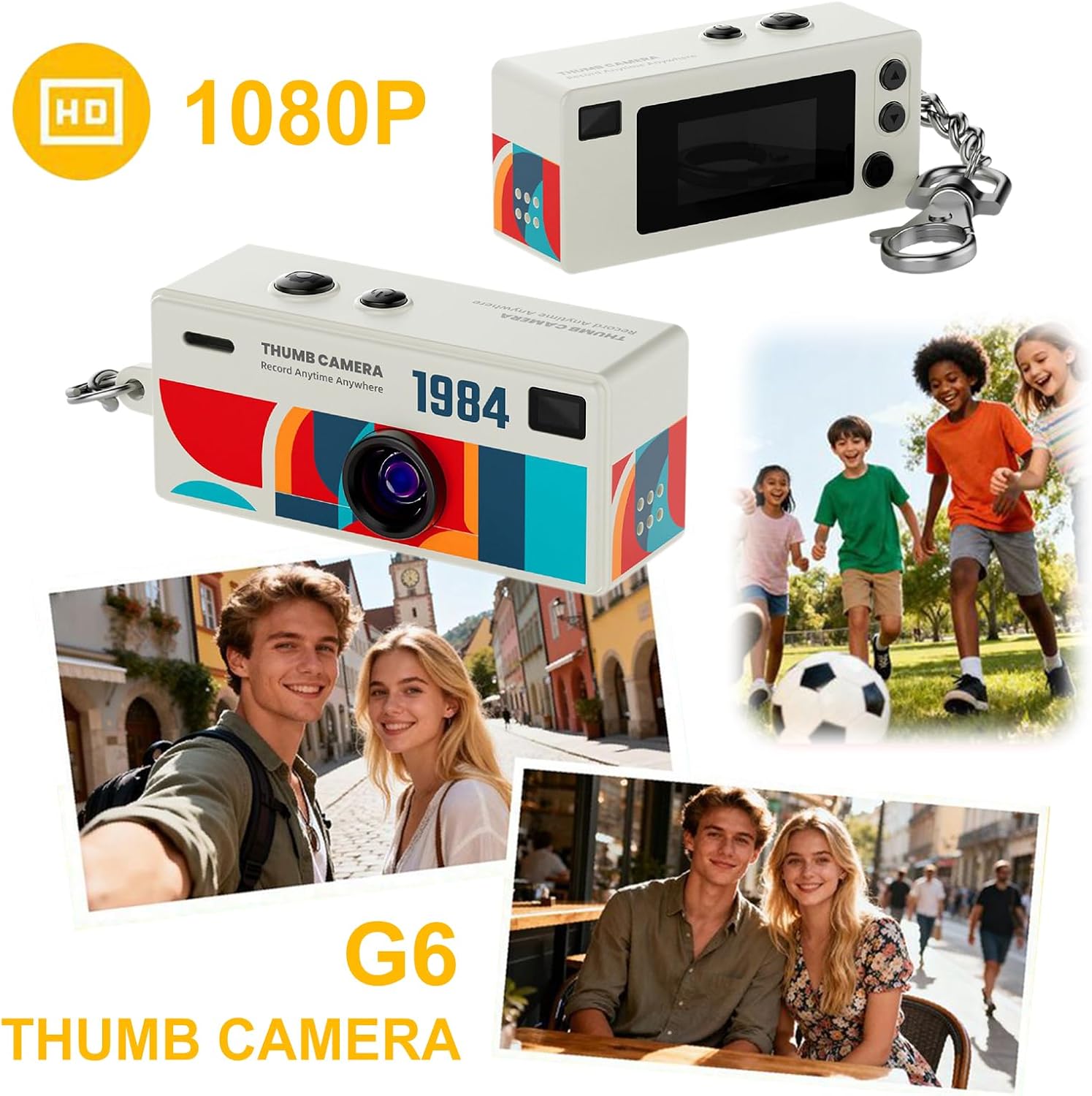 thumbnail video image 2 of With 32GB SD Card 1080P High-Definition Mini Digital Camera Thumb Backpack Buckle Camera, Retro Compact Mini Pocket-Sized Camera, Suitable for Travel, Concerts, and Study Recording White, 2 of 11