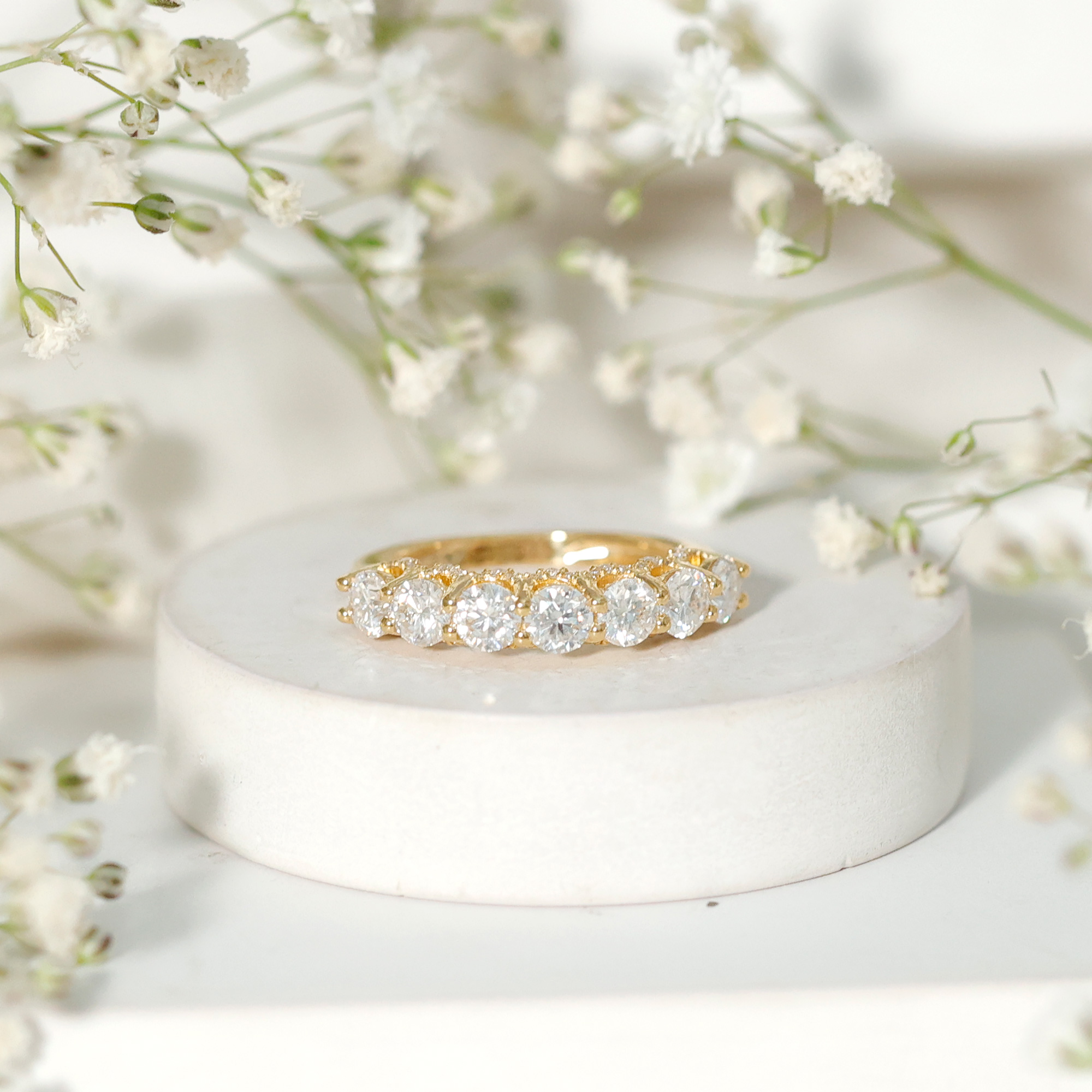 thumbnail video image 2 of Rosec Jewels Moissanite Half Eternity Wedding Ring for Women - Designer Ring - D-VS1 Quality Certified, 10K White Gold, US 5.50, 2 of 7