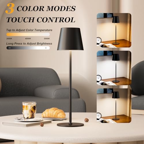thumbnail video image 2 of Marvex Set of 2 Portable LED Desk Lamps, 5000mAh Battery Operated, 3 Color Dimming, Gold Table Lamps, 2 of 8
