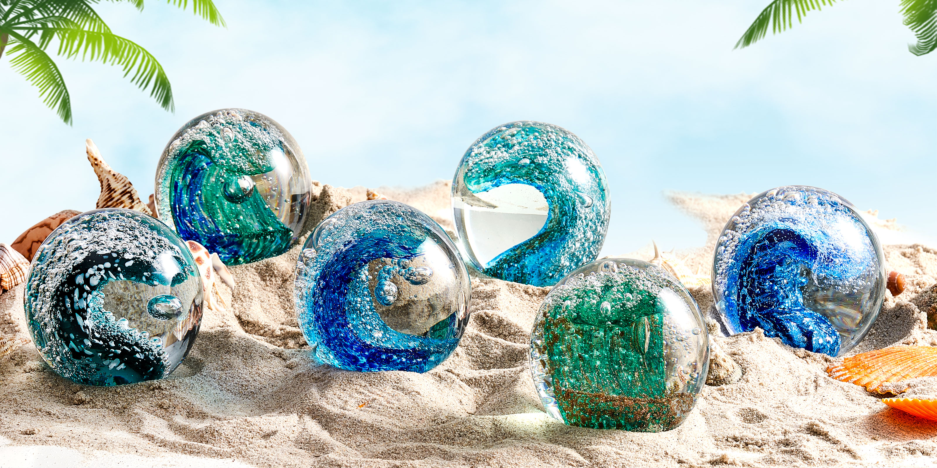 thumbnail video image 2 of Hand Blown Glass Figurines Ball Ocean Waves,Paperweight Glass Ball,Home Decor Collectible,Aquarium Decor,Office Decor Ocean Lovers, 2 of 7