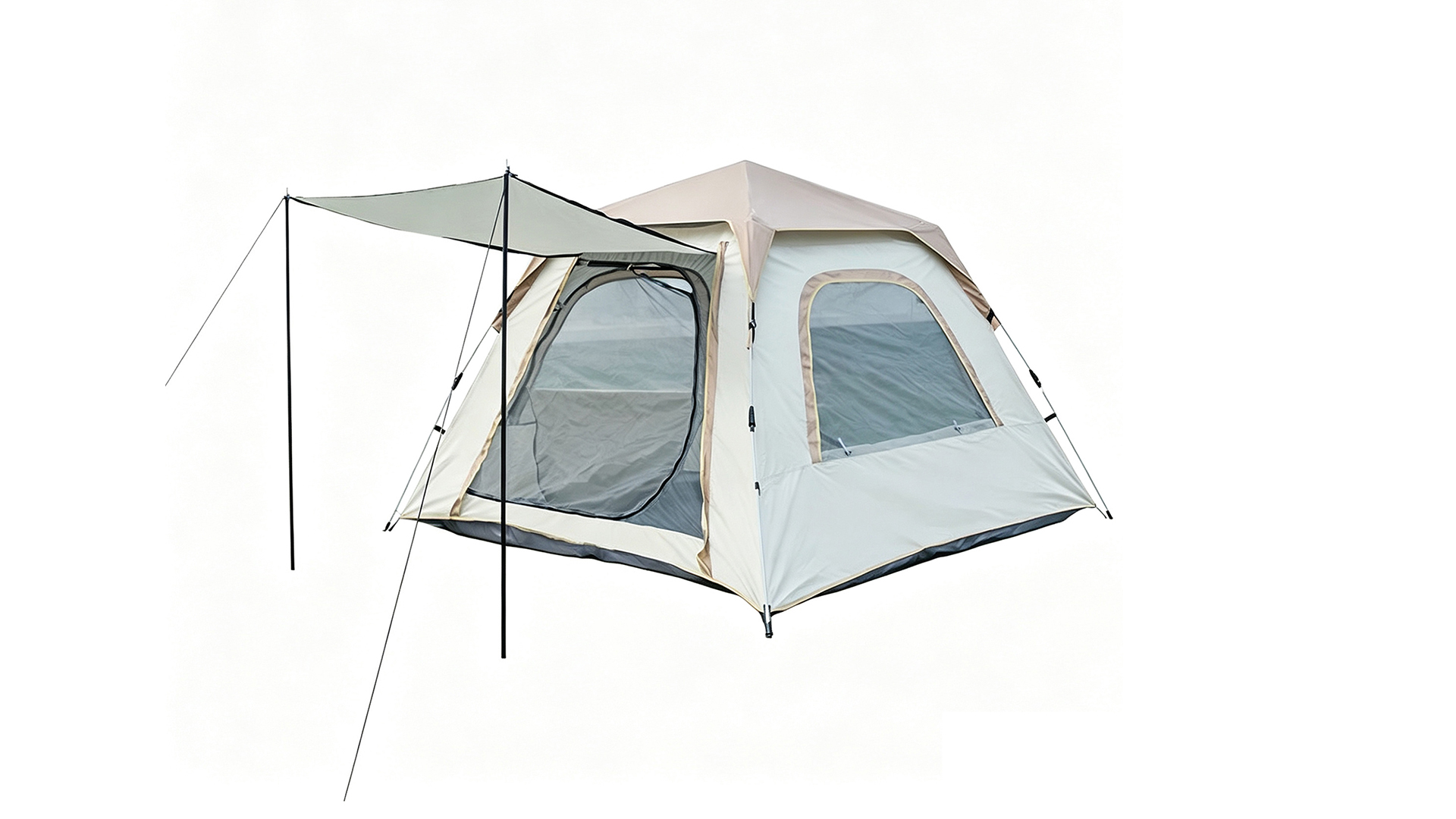thumbnail video image 2 of 4 Person Instant Camping Tent, Automatic Easy Pop up Tents for Camping/Outdoor/Beach/Hiking/Traveling, Grey & Gold, 2 of 8