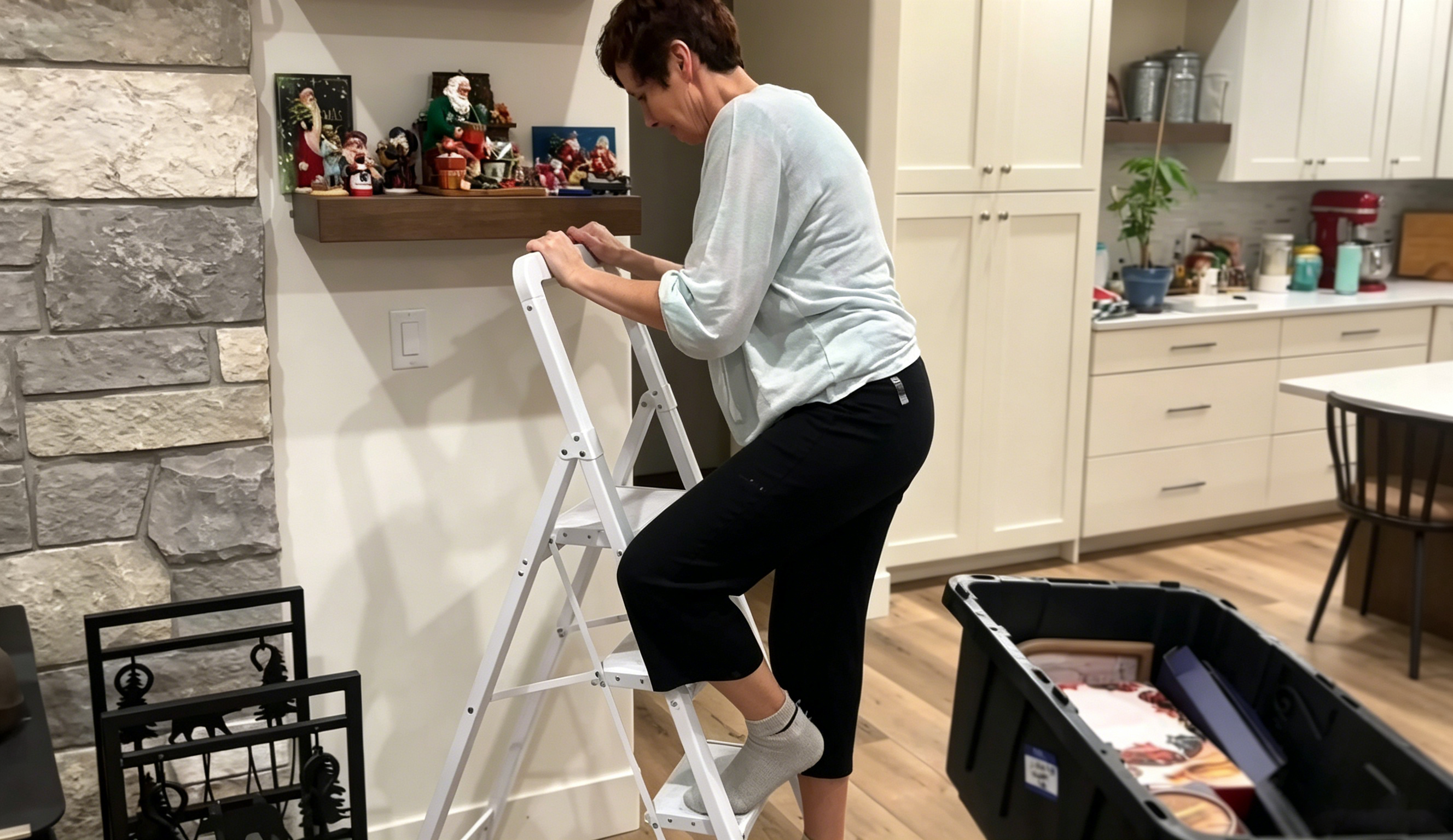 thumbnail video image 2 of Calmwrd Step Ladder Folding 3-Step White Finish Aluminum Foldable Step Ladders,Anti-Slip for Home & Kitchen Office 330 lbs, 2 of 11