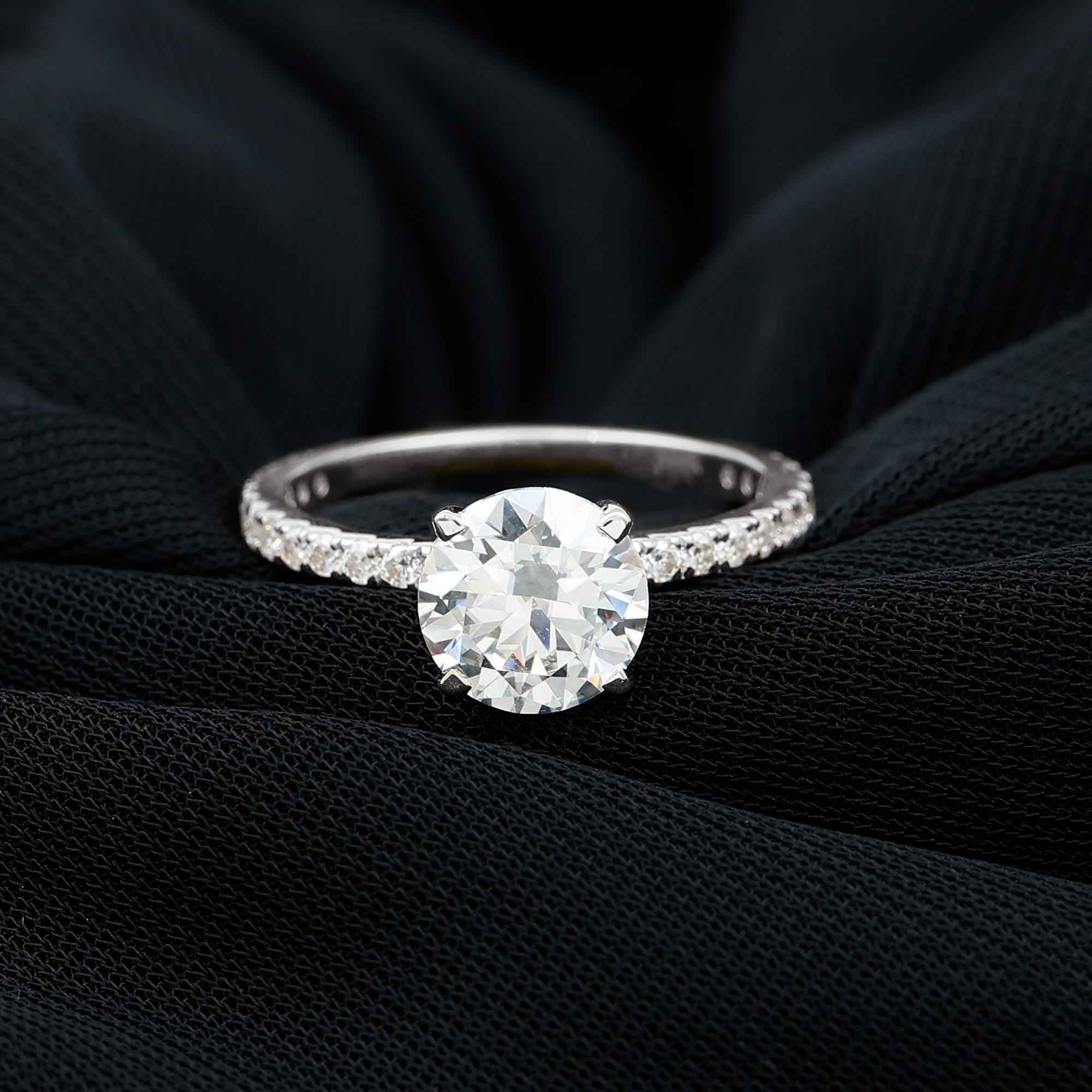 thumbnail video image 2 of Rosec Jewels 2 Carat Moissanite Engagement Ring with Side Stones (D-VS1 Quality) - 8 mm Round Solitaire Ring - Ready to Gift for Women, US 6.50, 2 of 8