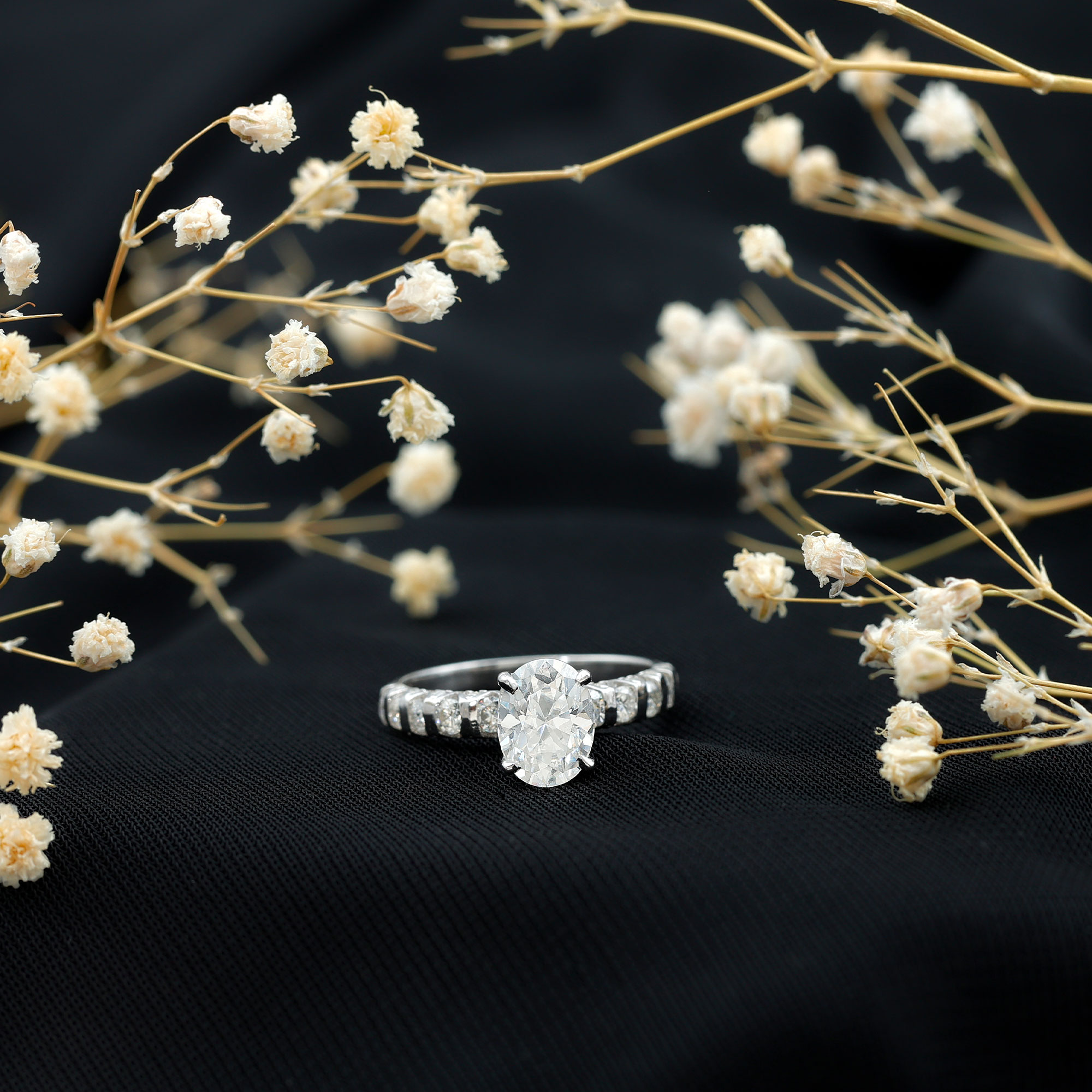 thumbnail video image 2 of Rosec Jewels Moissanite Solitaire Oval Engagement Ring for Women (6X8 mm, D-VS1 Grade) - with Jewelry Box, 925 Sterling Silver, US 9.50, 2 of 8