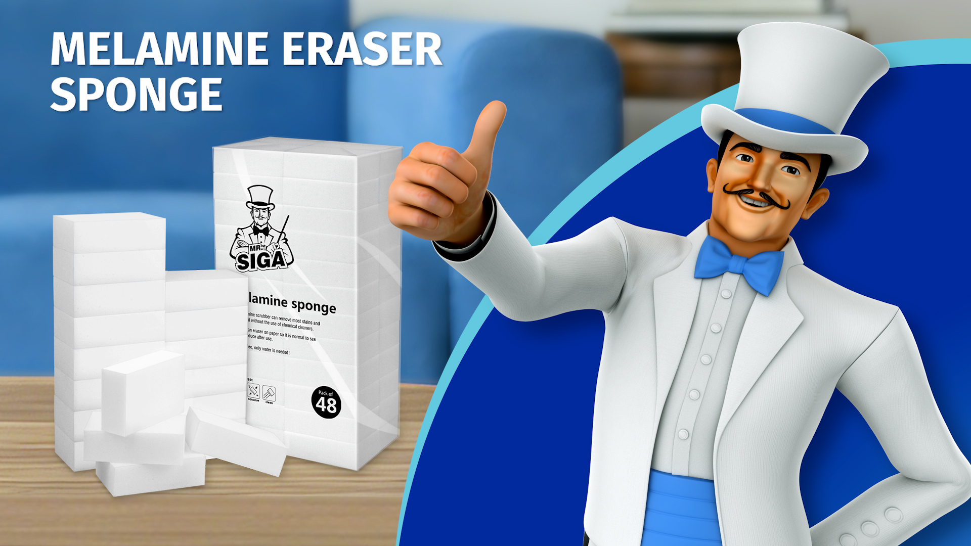 thumbnail video image 2 of MR.SIGA Melamine Eraser Sponge, Magic Eraser Cleaning Pads, 48 Count, Size 3.1" x 2" x 1", 2 of 8