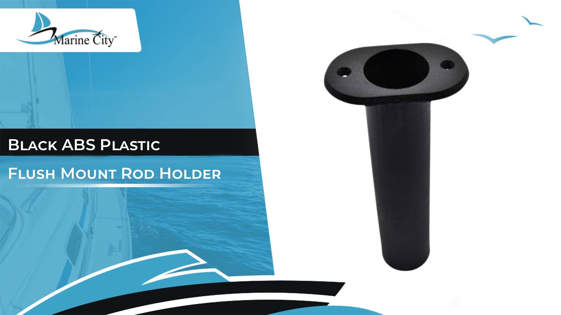 thumbnail video image 2 of MARINE CITY Flush Mount Fishing Rod Holder, 90 Degree, Black ABS Plastic, 8 Inches x 1-1/2 Inches, for Boats, Kayaks, Yachts Pack of 4, 2 of 8