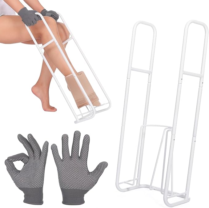 thumbnail video image 2 of Upgraded Extra-Large Compression Sock Aid Device - Sock Aids for Compression Stocking - Helper Device for Putting on Hosiery - 14 in or More - 2024 Design (White), 2 of 9