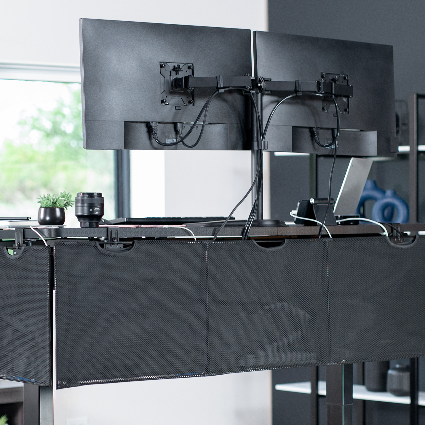thumbnail video image 2 of VIVO Black Clamp-on 60" Privacy & Cable Management Sleeve Panel Kit for Desk, 2 of 9