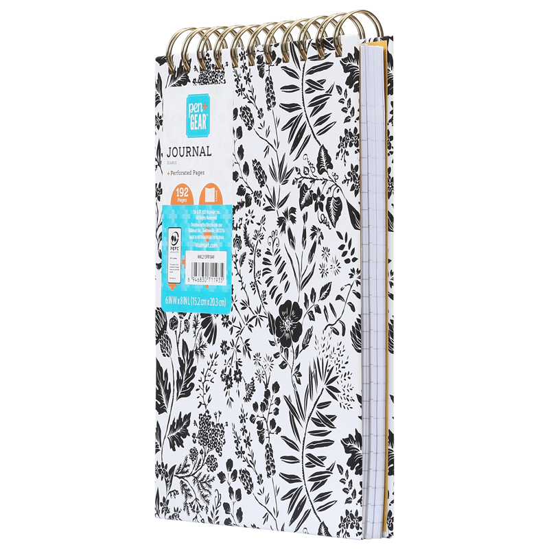 Pen + Gear Top Spiral Notebook Black White Floral 