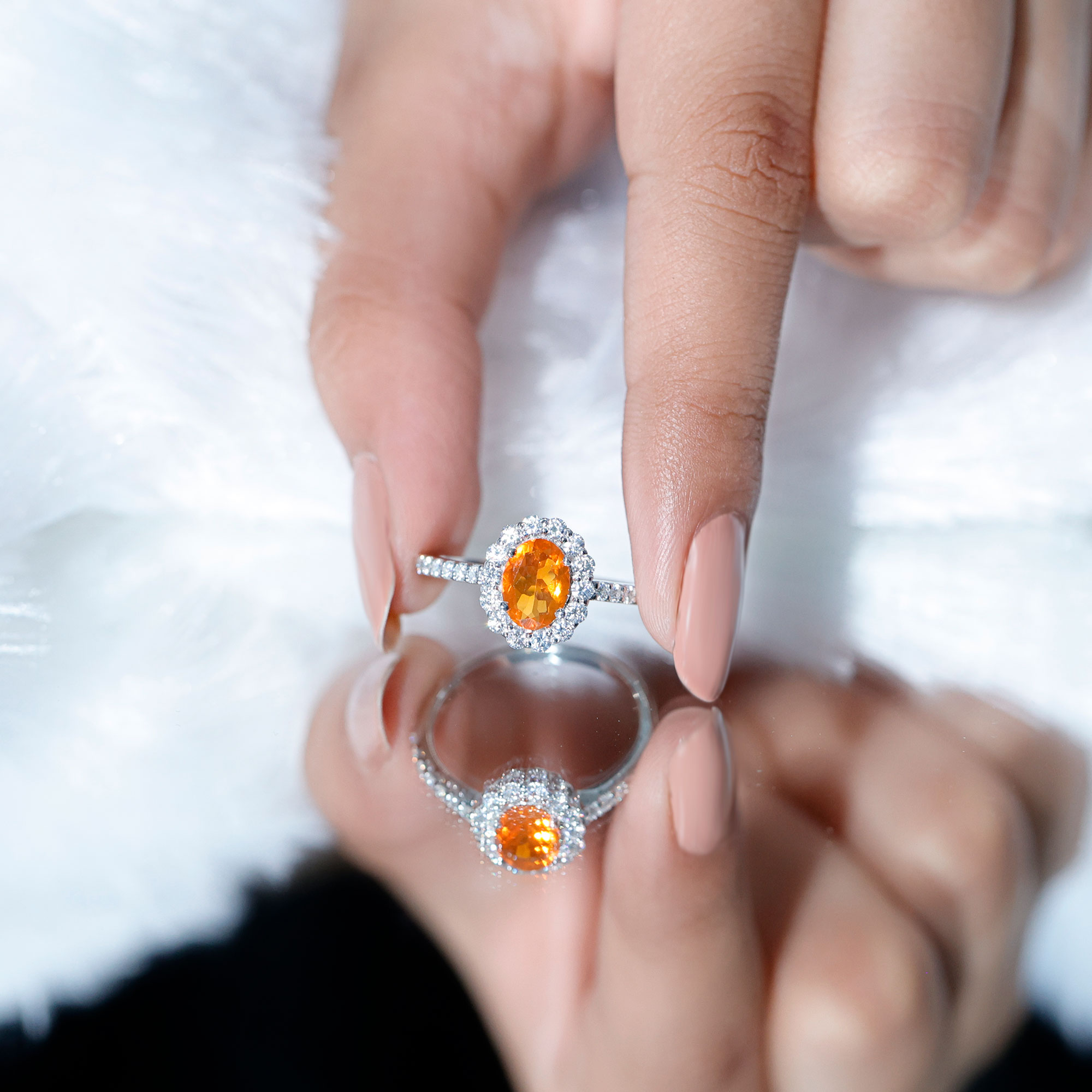 thumbnail video image 2 of Rosec Jewels Real Fire Opal Oval Engagement Ring with Halo (6X8mm, AAA Grade) - Opal Statement Ring for Women - with Jewelry Box, 18K White Gold, US 7.00, 2 of 9