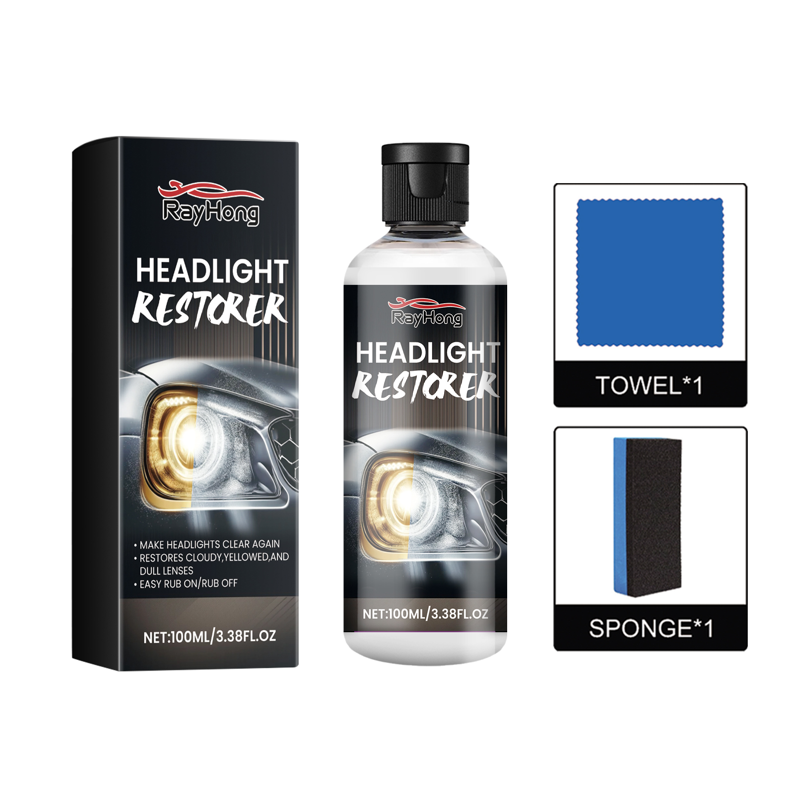 thumbnail video image 2 of 1PCS Innovative Headlight Repair Polish, Car Headlight Repair Fluid, Car Headlight Cleaner, Removes Yellowing and Cloudiness from Headlights, 2 of 12