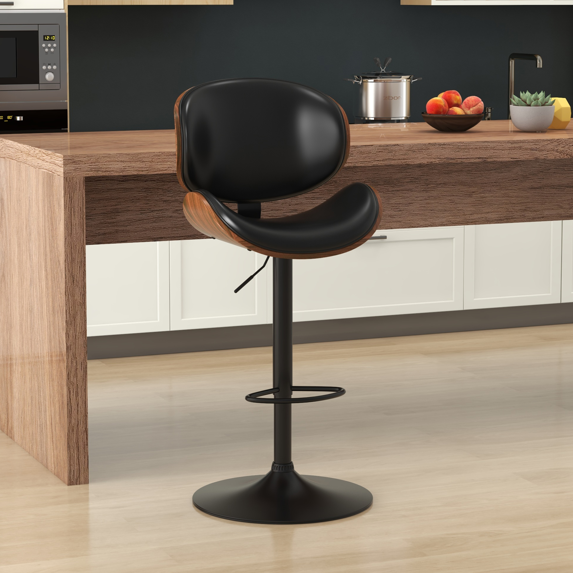 thumbnail video image 2 of KCC Bentwood Counter Height Bar Stools Set of 2, 360° Swivel Height‑Adjustable PU Leather Bar Chairs with Metal Frame for Kitchen Island, Home Bar, Café Pub, Black, 2 of 12