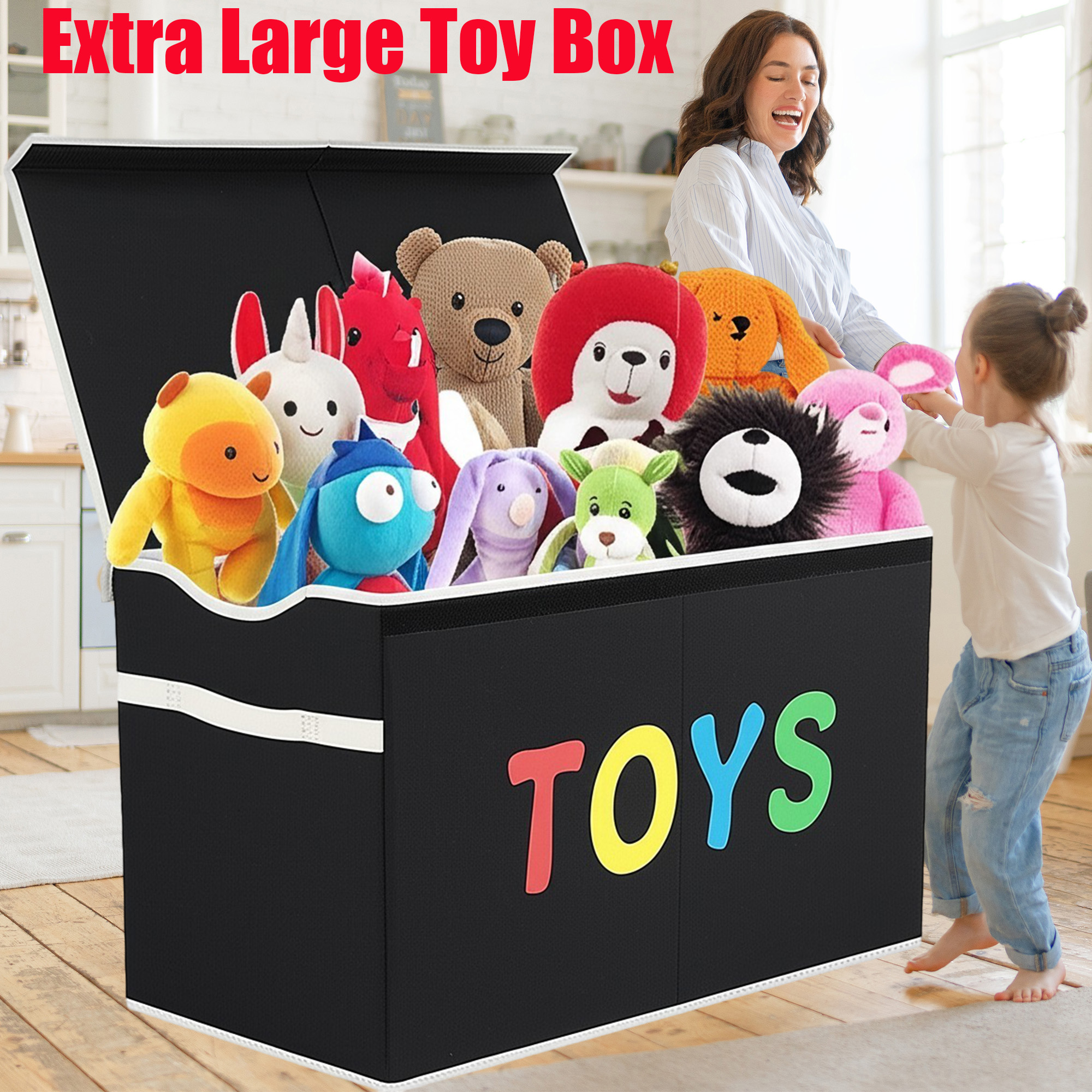 thumbnail video image 2 of VICTORICH Extra Large Children's Collapsible Toy Storage Fabric 32 gal Kids Room Toy Chest, Beige, 2 of 8