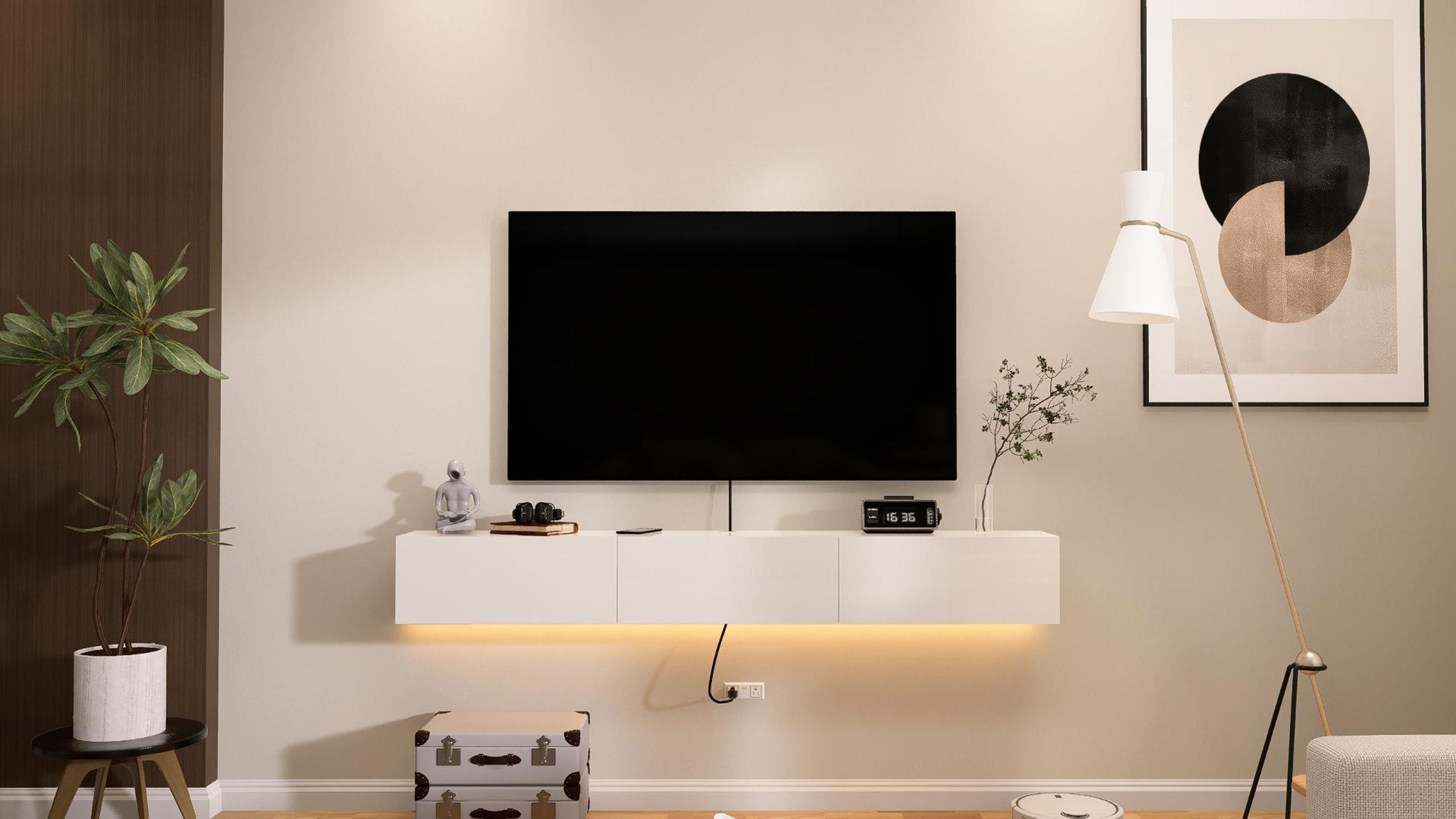 thumbnail video image 2 of FloatiCasa 55" High Gloss Floating TV Stand Wall-Mounted Floating TV Console with 3 Doors for TVs up to 60", 2 of 16
