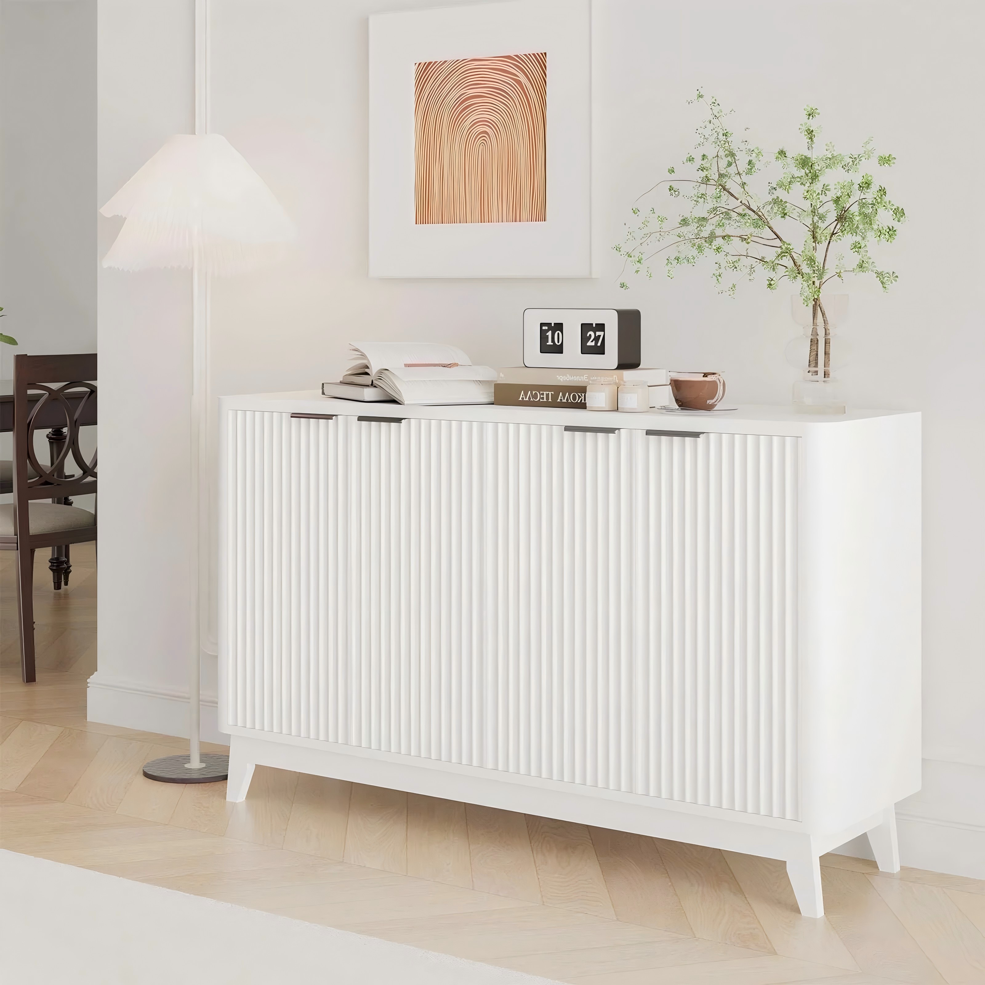 Large Fluted Sideboard,Buffet Cabinet with 4 Doors & Adjustable