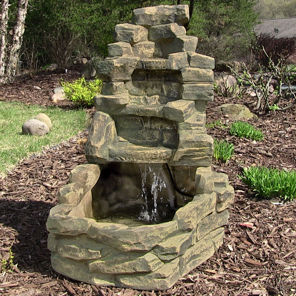 thumbnail video image 2 of Sunnydaze Stone Falls Fiberglass Outdoor Water Fountain, 2 of 11