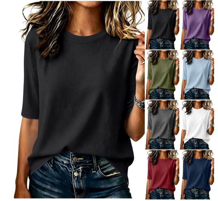 thumbnail video image 2 of Hvyesh Women Elbow Sleeve Tops Crewneck Shirts Basic Fit Tee Casual Work T-Shirts, 2 of 8