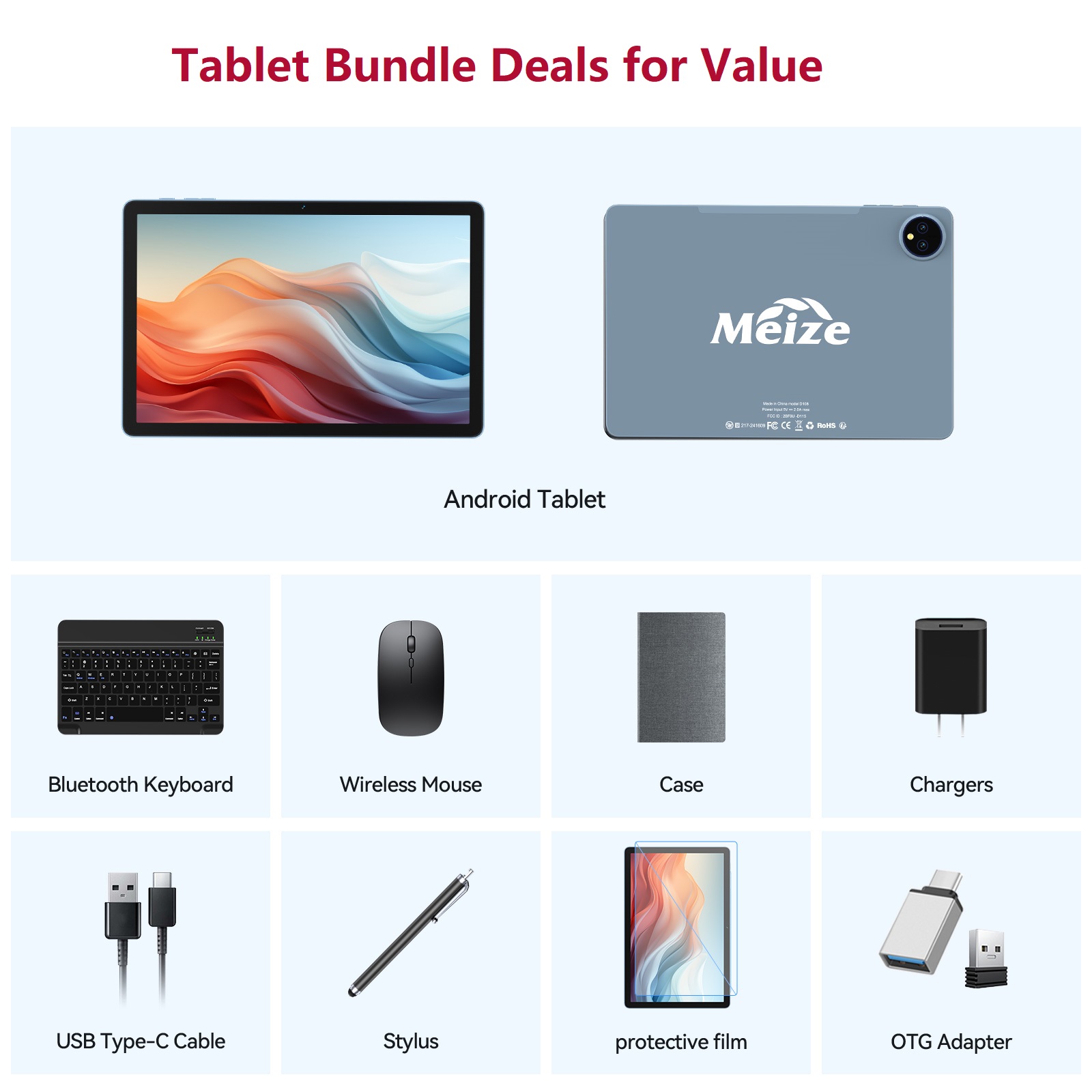 Android15 タブレット 11インチ 16GB+128GB フルセット MEIZE, Android 15 Tablet, 11inch, 128GB ROM 16GB RAM, 5G WiFi+4G