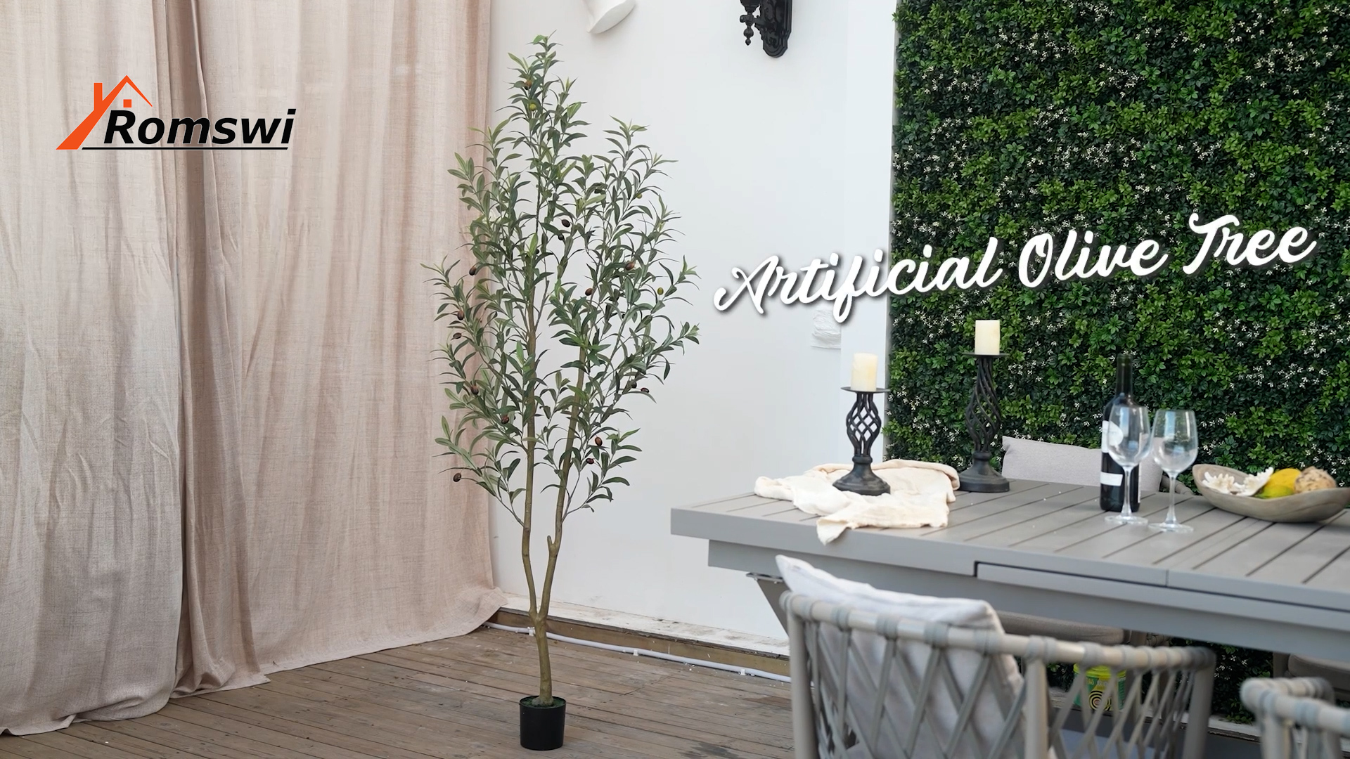 thumbnail video image 2 of Romswi 7FT Artificial Olive Tree Tall Fake Potted Olive Tree with Lifelike Fruits Faux Olive Tree For Home House Office Decor Indoor, 2 of 11