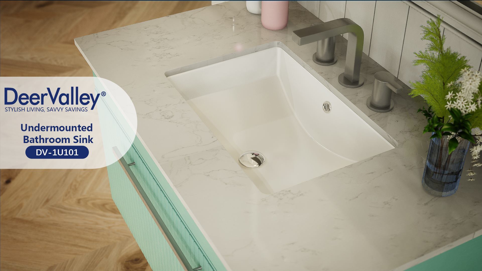 thumbnail video image 2 of DeerValleyBath DV-1U101 Ceramic White Rectangular Undermount Sink Porcelain Bathroom Vanity Vessel with Overflow, 2 of 15