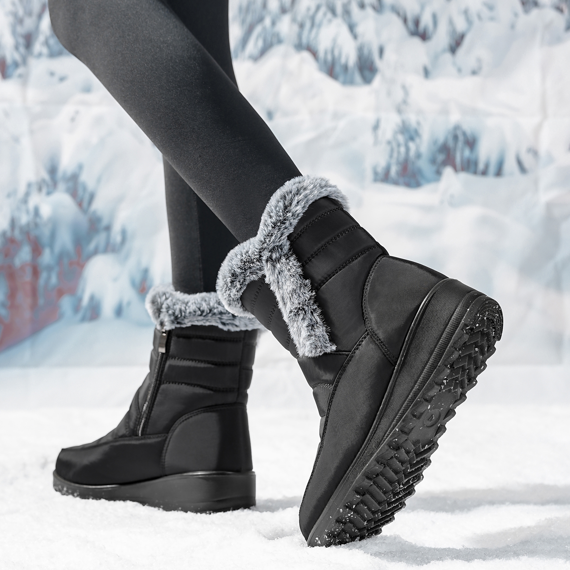 thumbnail video image 2 of Northblanc Snow Boots for Women Winter Warm Fur Lined Mid Calf Boots - Outdoor Womens Booties With Zipper, 2 of 8