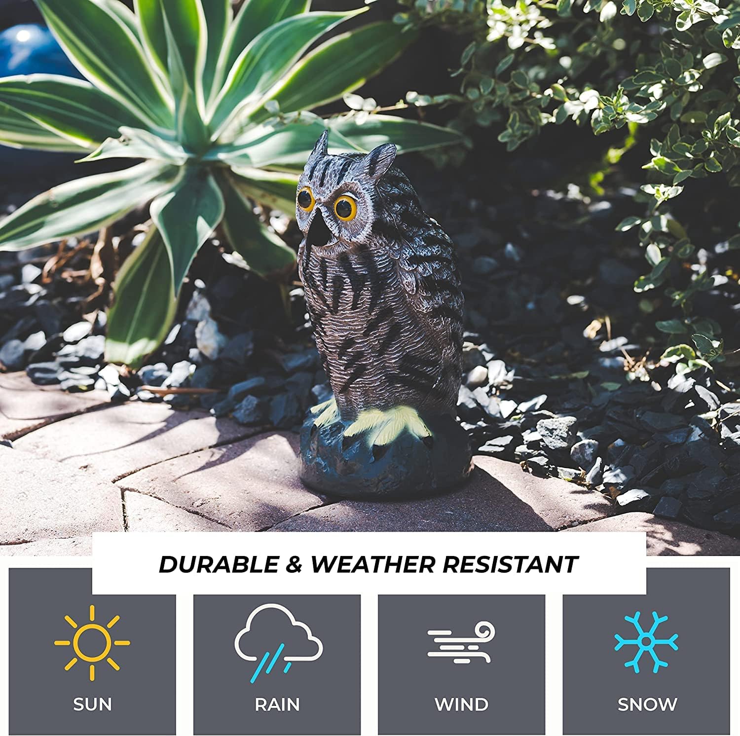 thumbnail video image 2 of Galashield Owl Decoy | Plastic Owls to Scare Birds Away | Owl Statue for Garden & Outdoors - Pack of 3, 2 of 7