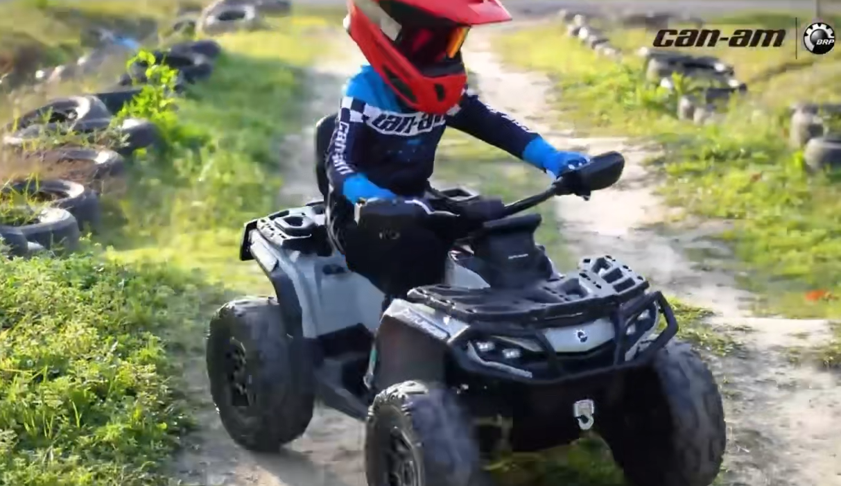 thumbnail video image 2 of Kerry Yoo SAT5 24V Kids ATV, Licensed Can-am 4 Wheeler for Kids, Children Electric Car,  2 Seats, Parental Handle, Suspension, Safety Belt, Music-Black, 2 of 7