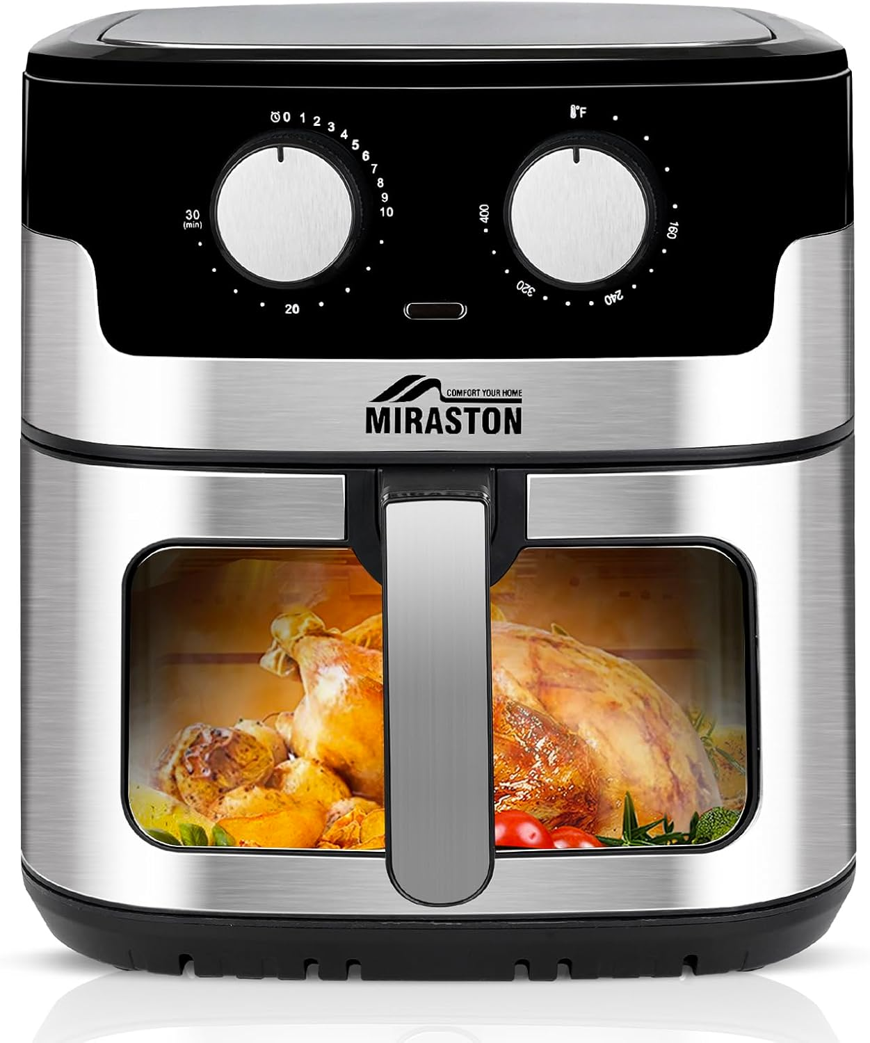 thumbnail video image 2 of MIRASTON 8.5QT Family Size Capacity Air Fryer, 8-in-1 Functions, Digital Window, Stainless Steel, 2 of 9