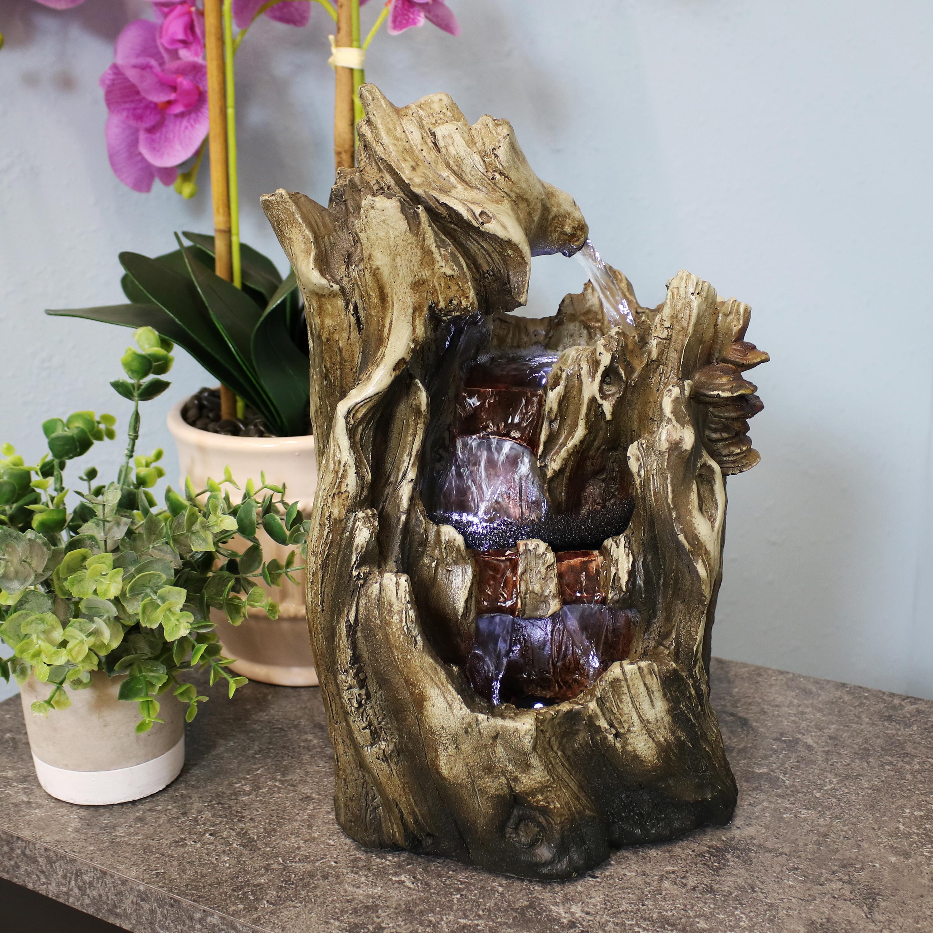 thumbnail video image 2 of Sunnydaze Indoor Home Decorative Cascading Caves Waterfall Tabletop Water Fountain with LED Lights - 14", 2 of 14