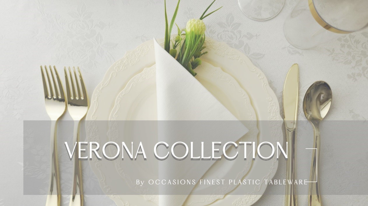 thumbnail video image 2 of " OCCASIONS " 120 Plates Pack,(60 Guests) Vintage Wedding Party Disposable Plastic Plates Set -60 x 10'' Dinner + 60 x 7.5'' Salad / Dessert (Verona Plain Ivory), 2 of 8