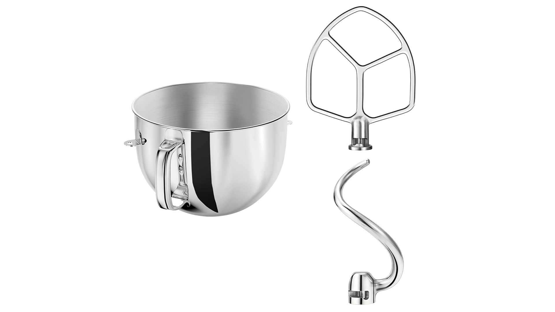 thumbnail video image 2 of 6QT Stainless Steel Mixing Bowl, Flat Beater & Dough Hook 3-Piece Set for KitchenAid 5-6QT Bowl-Lift Stand Mixers, Heavy Duty, Dishwasher Safe, Compatible with Professional 600 Series, KSM5, KV25, 2 of 11