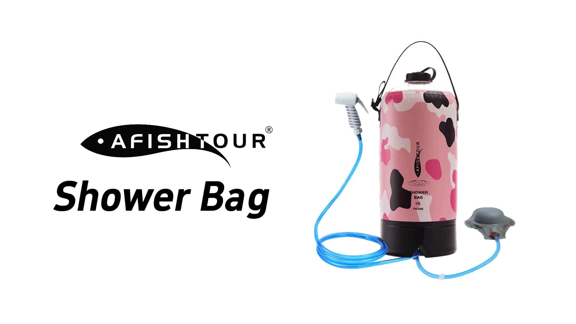 thumbnail video image 2 of AFISHTOUR Portable Camping Shower, 2.2 Gallons/10L Solar Shower Bag with Foot Pump for Camping, Beach (Pink), 2 of 10