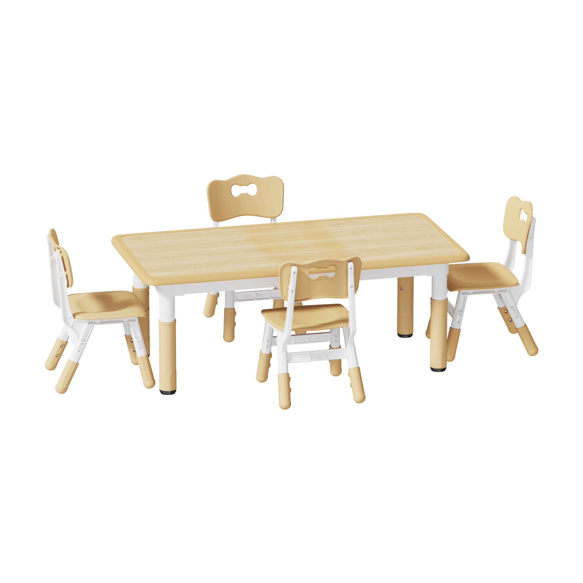 Brelley Kids Table and Chairs Set Beige, Height Adjustable, Suit for Ages 2-10, Wooden Finish, Size: 47.20 x 23.60 x 23.60