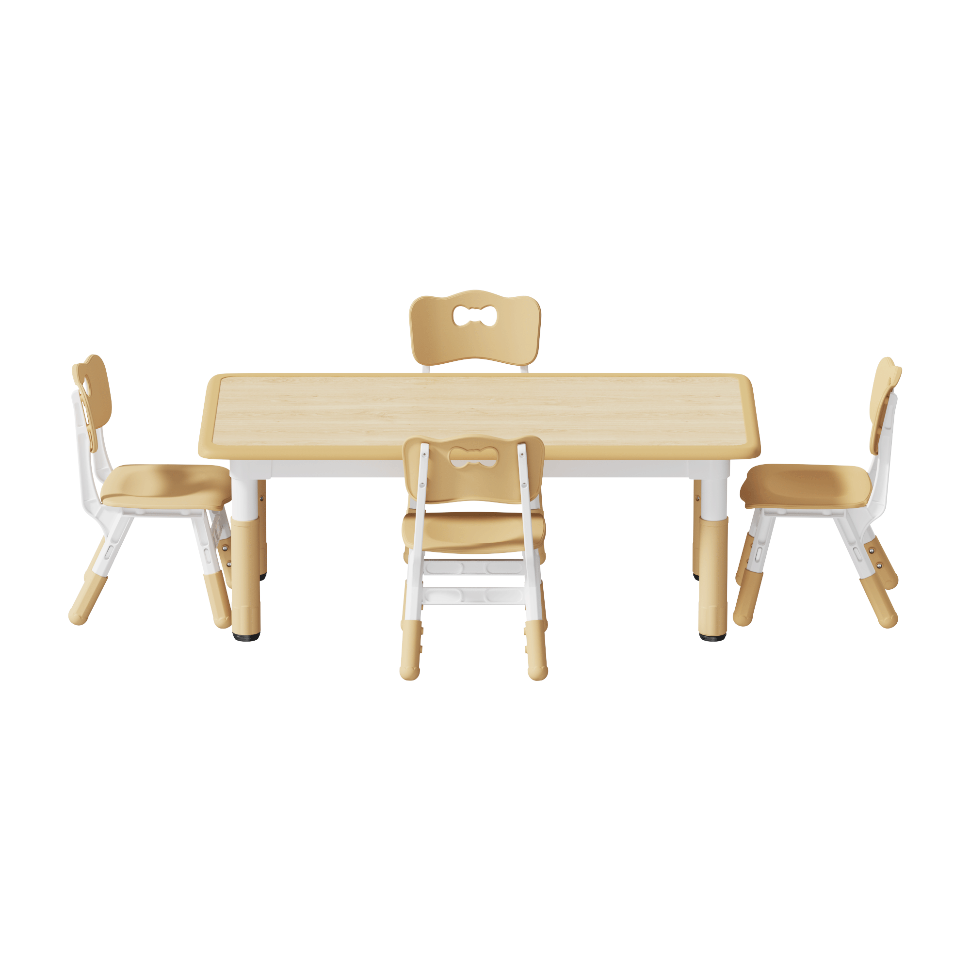 Brelley Kids Table and Chairs Set Beige, Height Adjustable, Suit for Ages 2-10, Wooden Finish, Size: 47.20 x 23.60 x 23.60