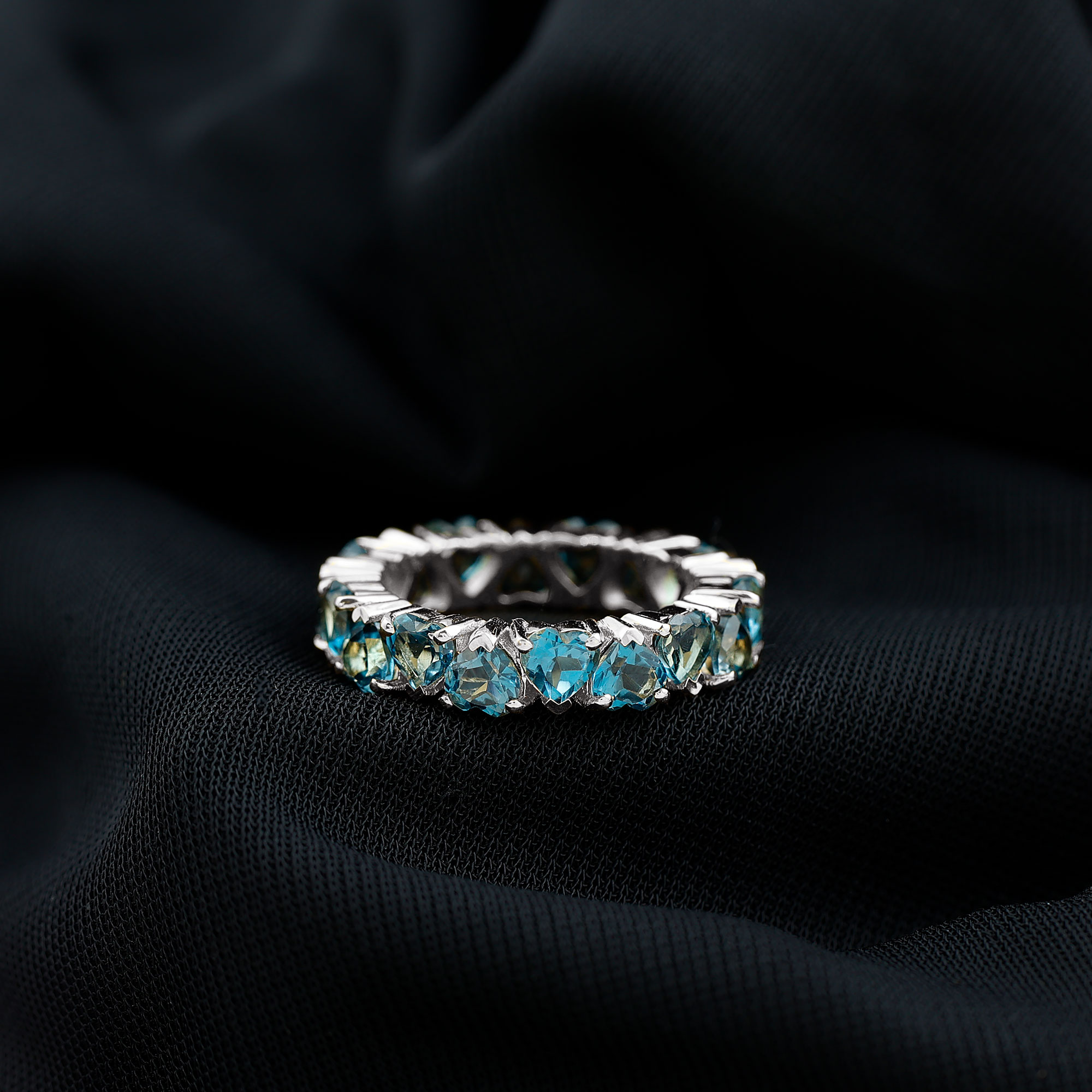 thumbnail video image 2 of Rosec Jewels London Blue Topaz Heart Eternity Ring for Women - Real Blue Topaz Ring for Anniversary - AAA Quality - Ready to Gift, 10K White Gold, US 8.50, 2 of 8