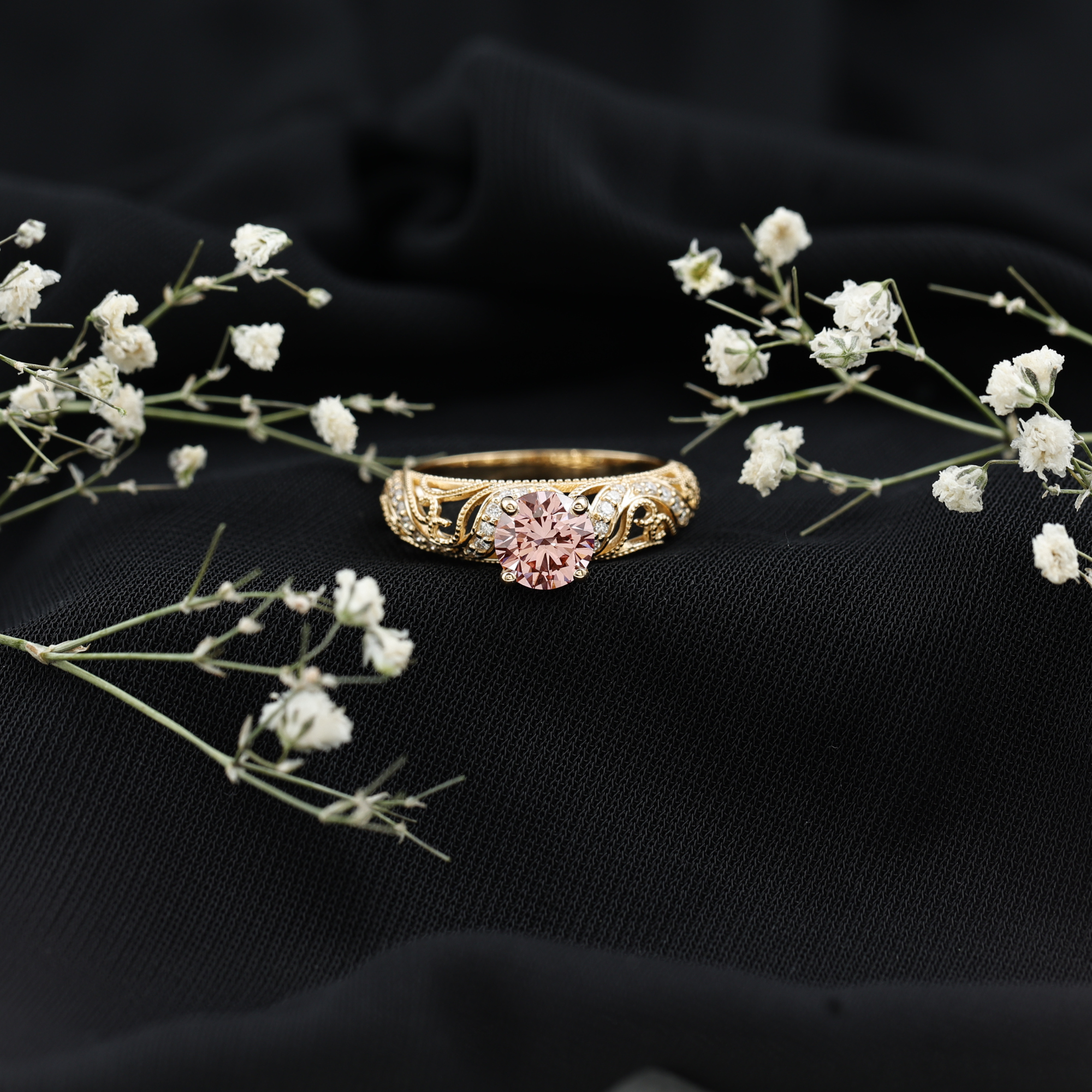 thumbnail video image 2 of Rosec Jewels IGI Certified Lab Grown Pink White Diamond Engagement Ring - Vintage Style Ring (1 Carat, Fancy Pink Color and E-VS1 Clarity), 925 Sterling Silver, US 4.00, 2 of 9