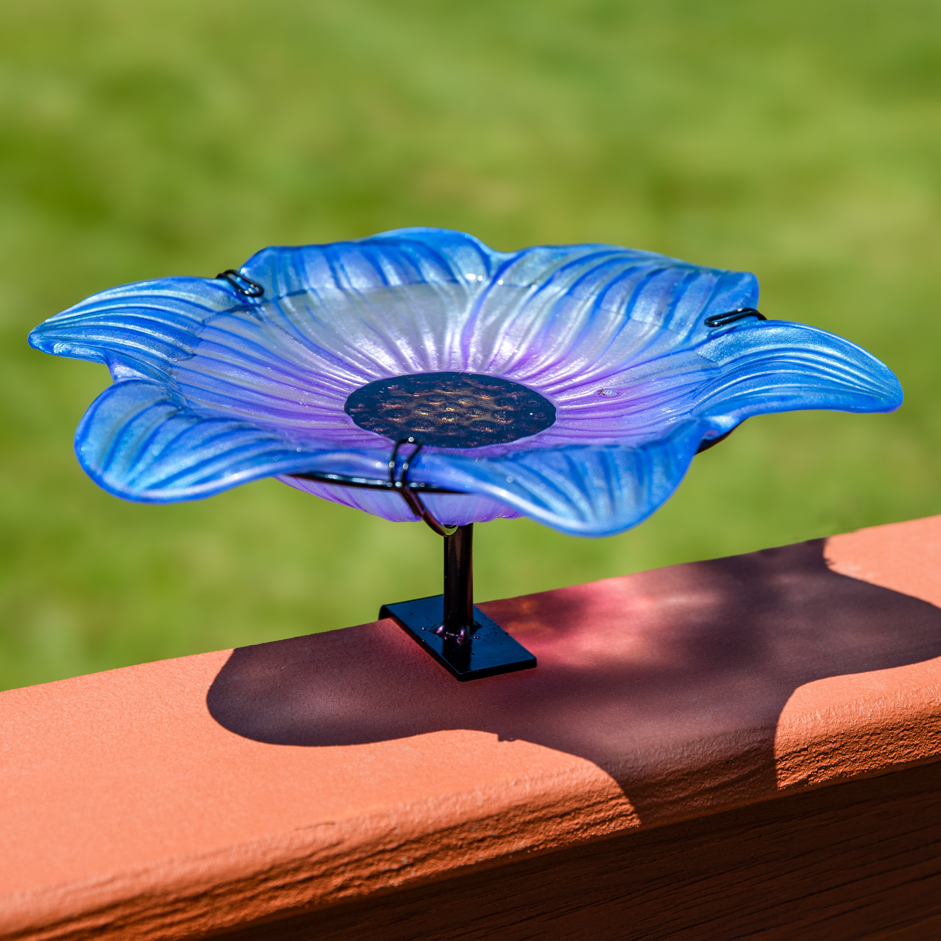 thumbnail video image 2 of Sunnydaze Staked or Deck Mount Glass Outdoor Bird Bath Bowl, Morning Glory, 2 of 11