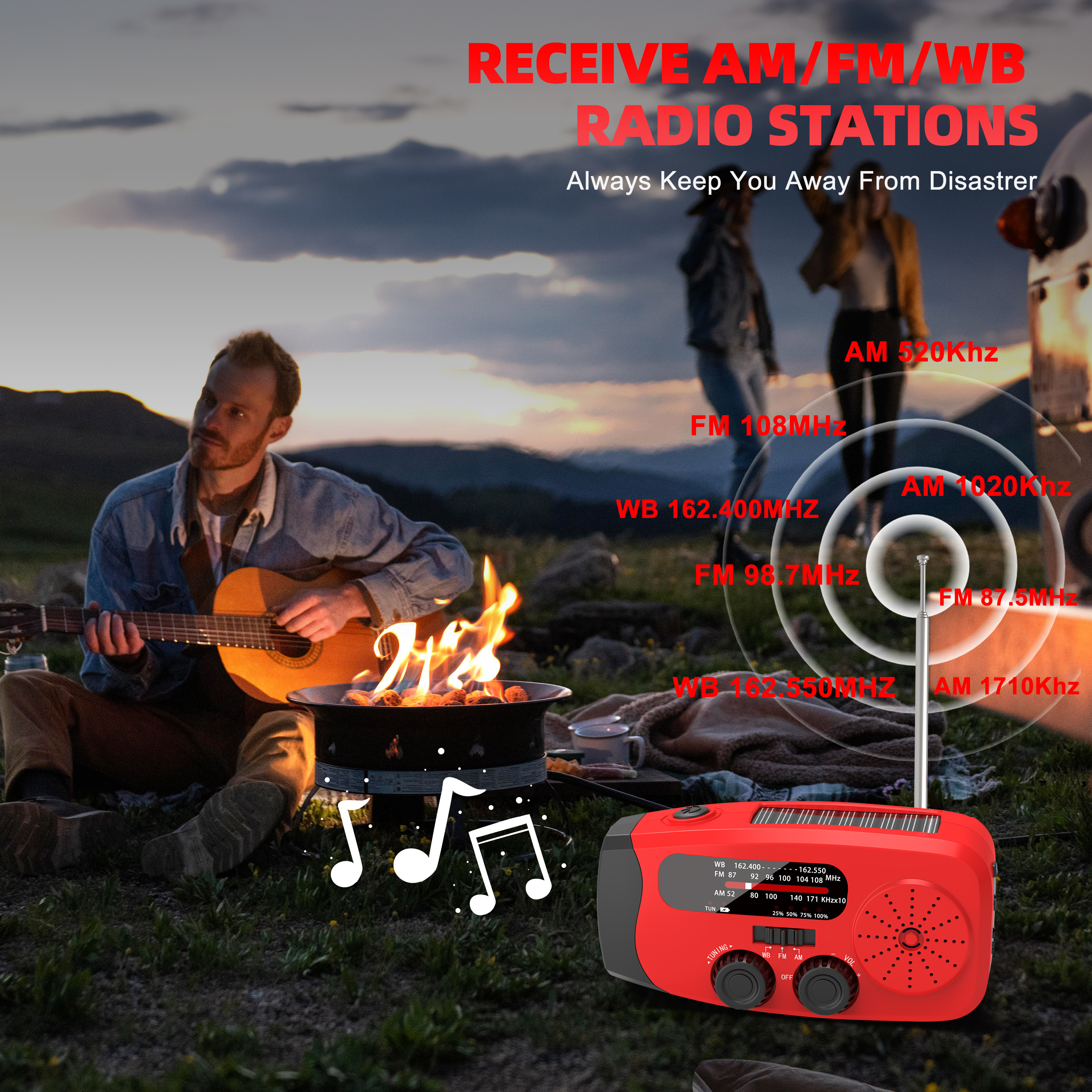 thumbnail video image 2 of Jazmm Hand Crank Emergency Radio, 7400mWh NOAA/AM/FM Portable Radio, Solar Emergency Radio, Weather Alert, Flashlight for Emergency, Power Bank Cellphone Charger, 2 of 8