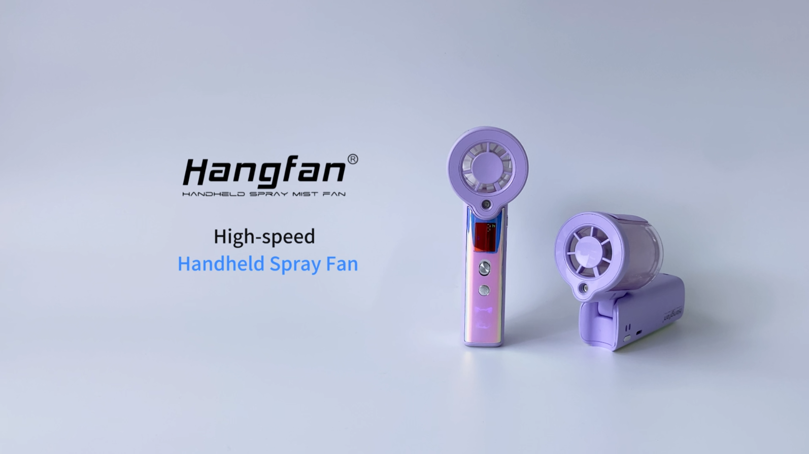 thumbnail video image 2 of ﻿ Portable handheld spray fan, 30000 RPM adjustable high-speed turbine personal fan, 3000mAh USB rechargeable mini spray fan, with LED lights, suitable for office/travel/shopping/concert-Purple, 2 of 10